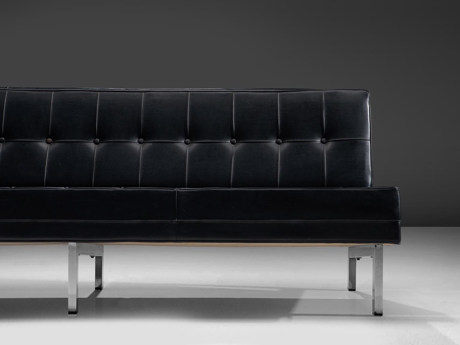 Steel Ico Parisi Black Leather Sofa, 1960s
