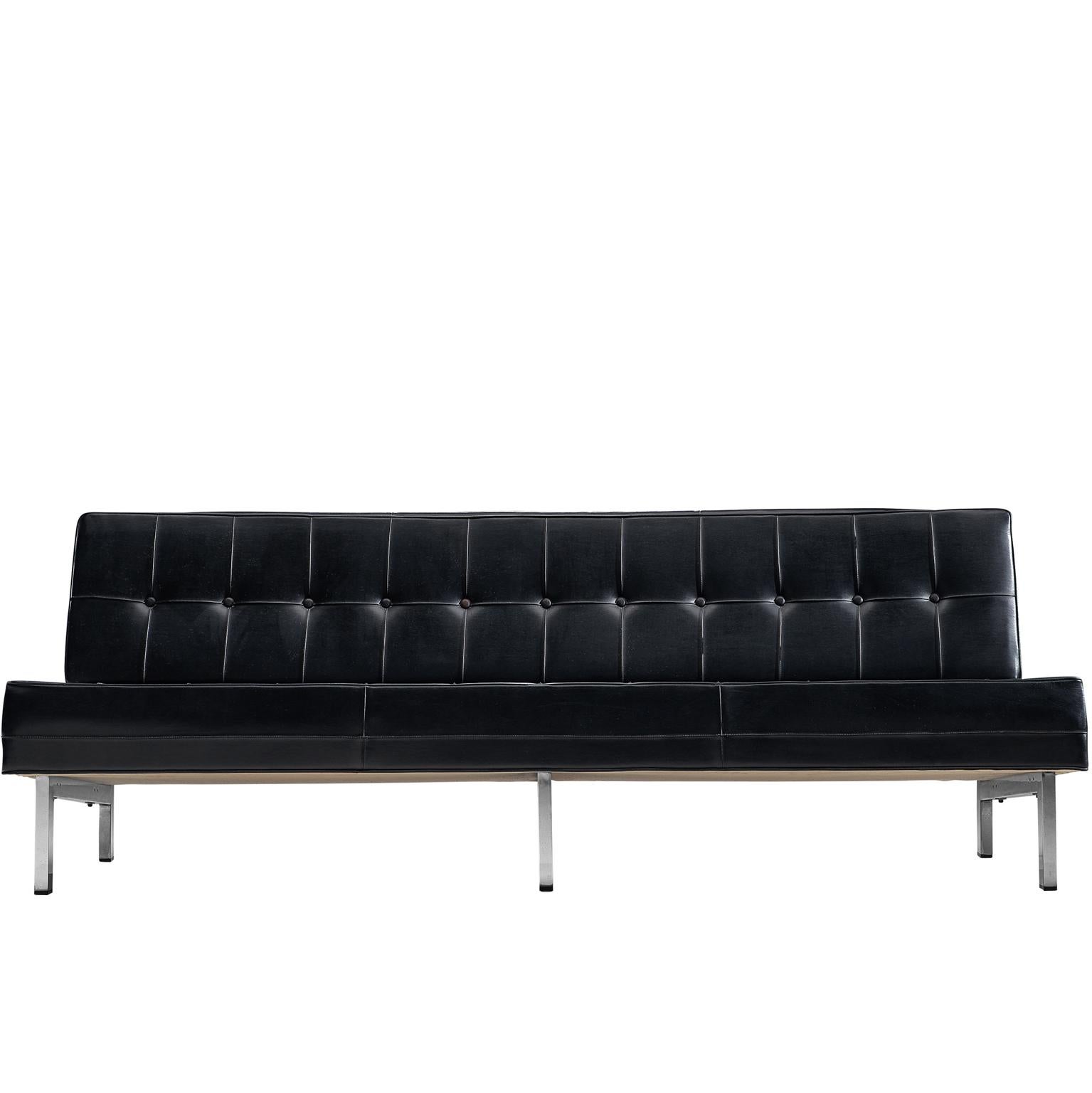 Ico Parisi Black Leather Sofa, 1960s