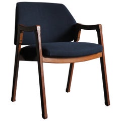 Ico Parisi Blue Italian Fabric and Wood Armchair Model 814 for Cassina, 1960s