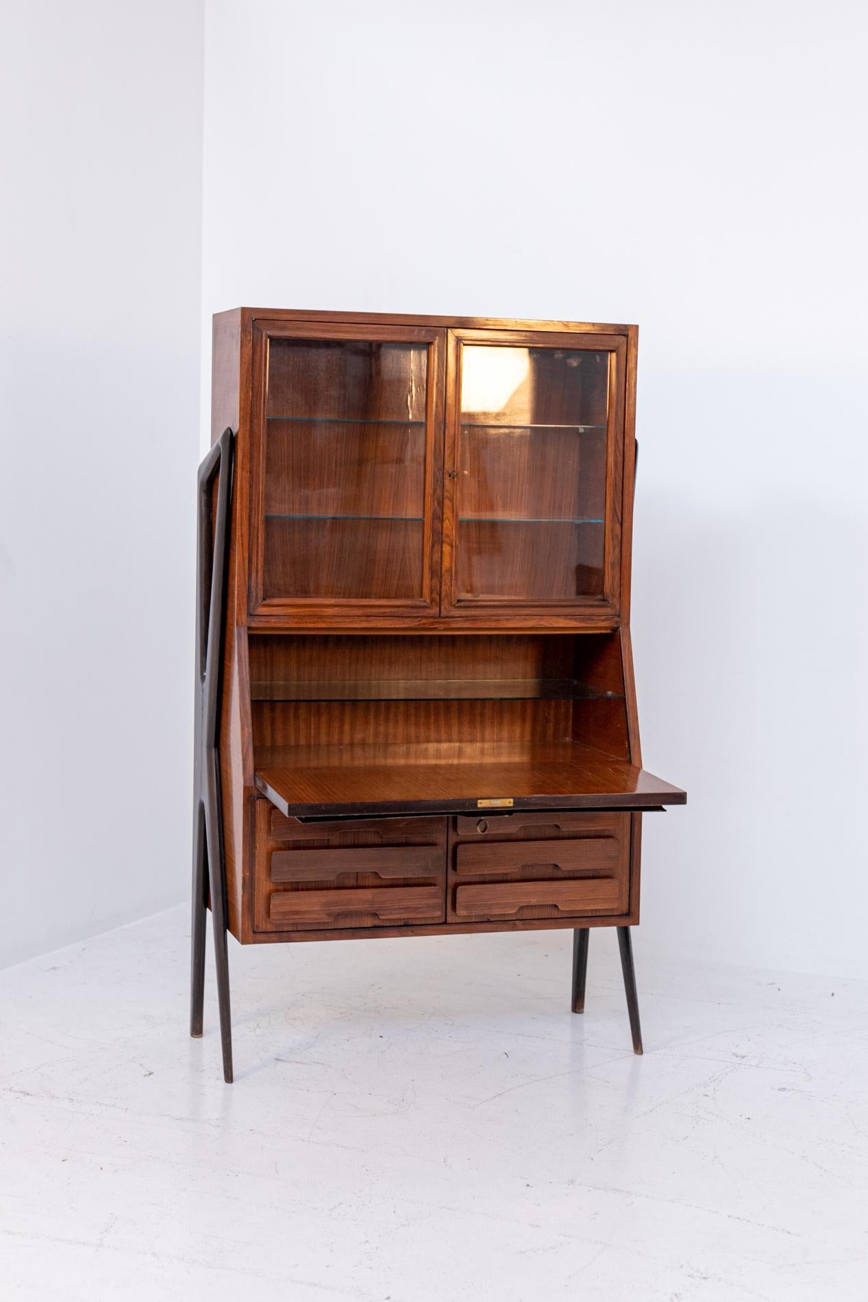 Italian Ico Parisi Cabinet Trumeau for Fratelli Rizzi in Wood and Glass