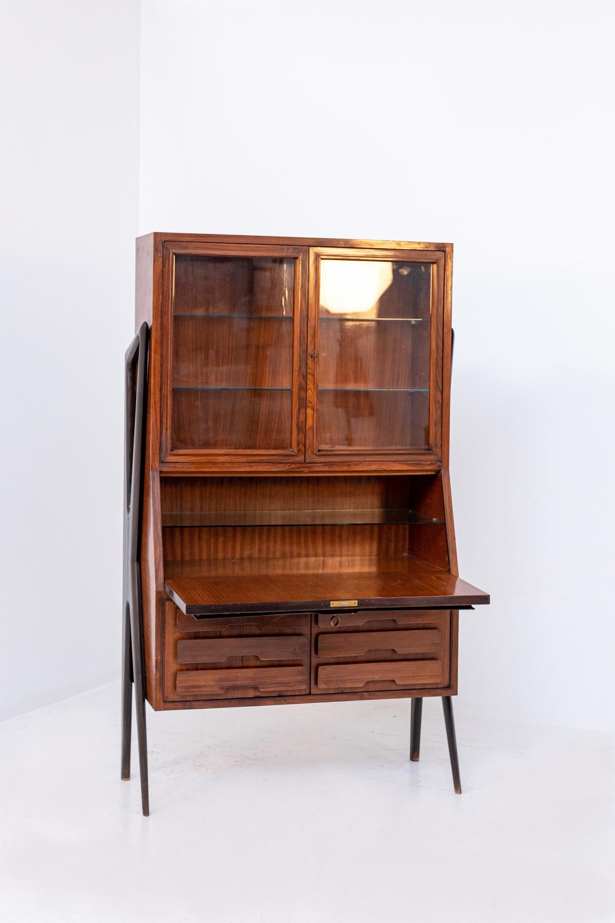 Ico Parisi Cabinet Trumeau for Fratelli Rizzi in Wood and Glass In Good Condition In Milano, IT