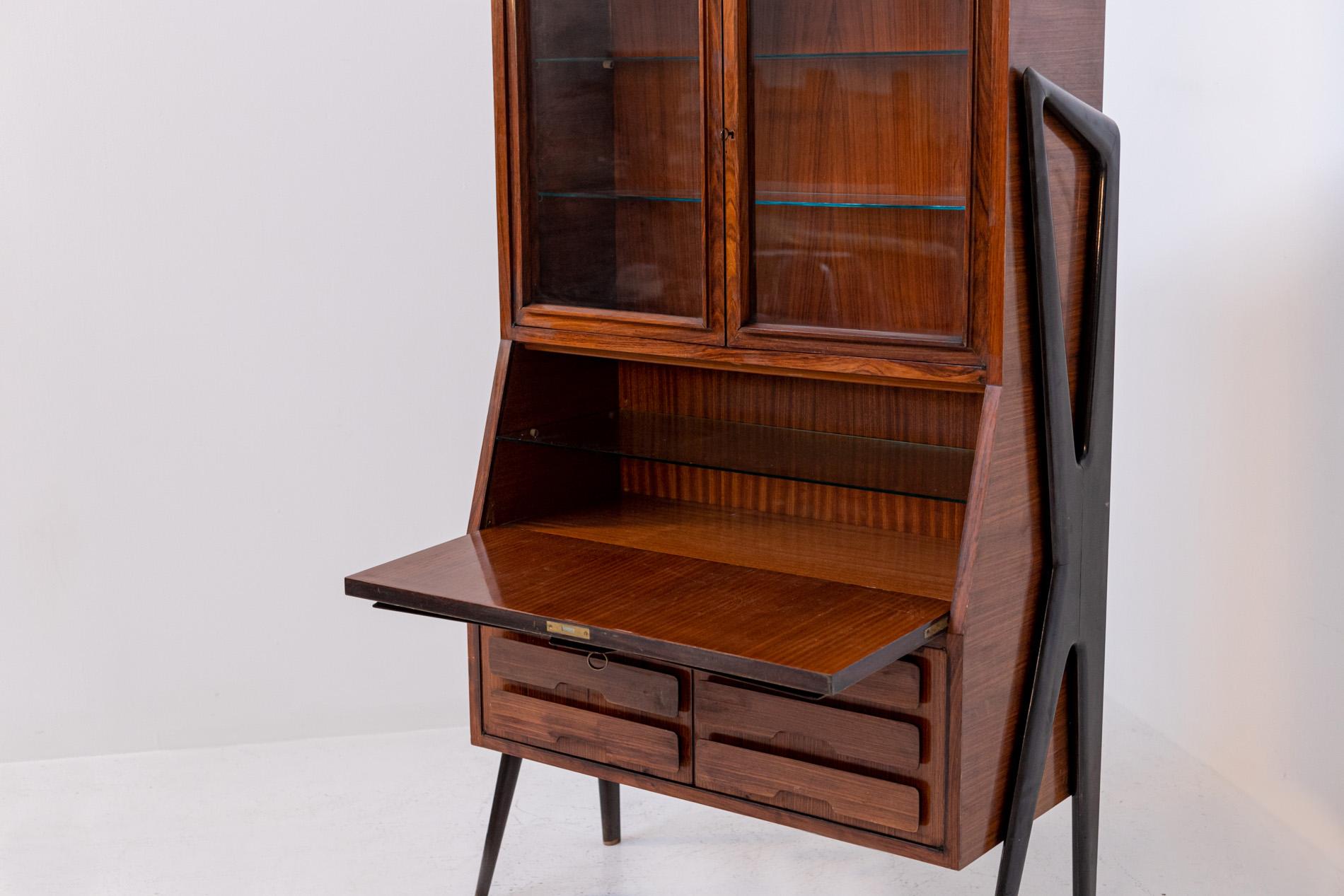 Mid-20th Century Ico Parisi Cabinet Trumeau for Fratelli Rizzi in Wood and Glass
