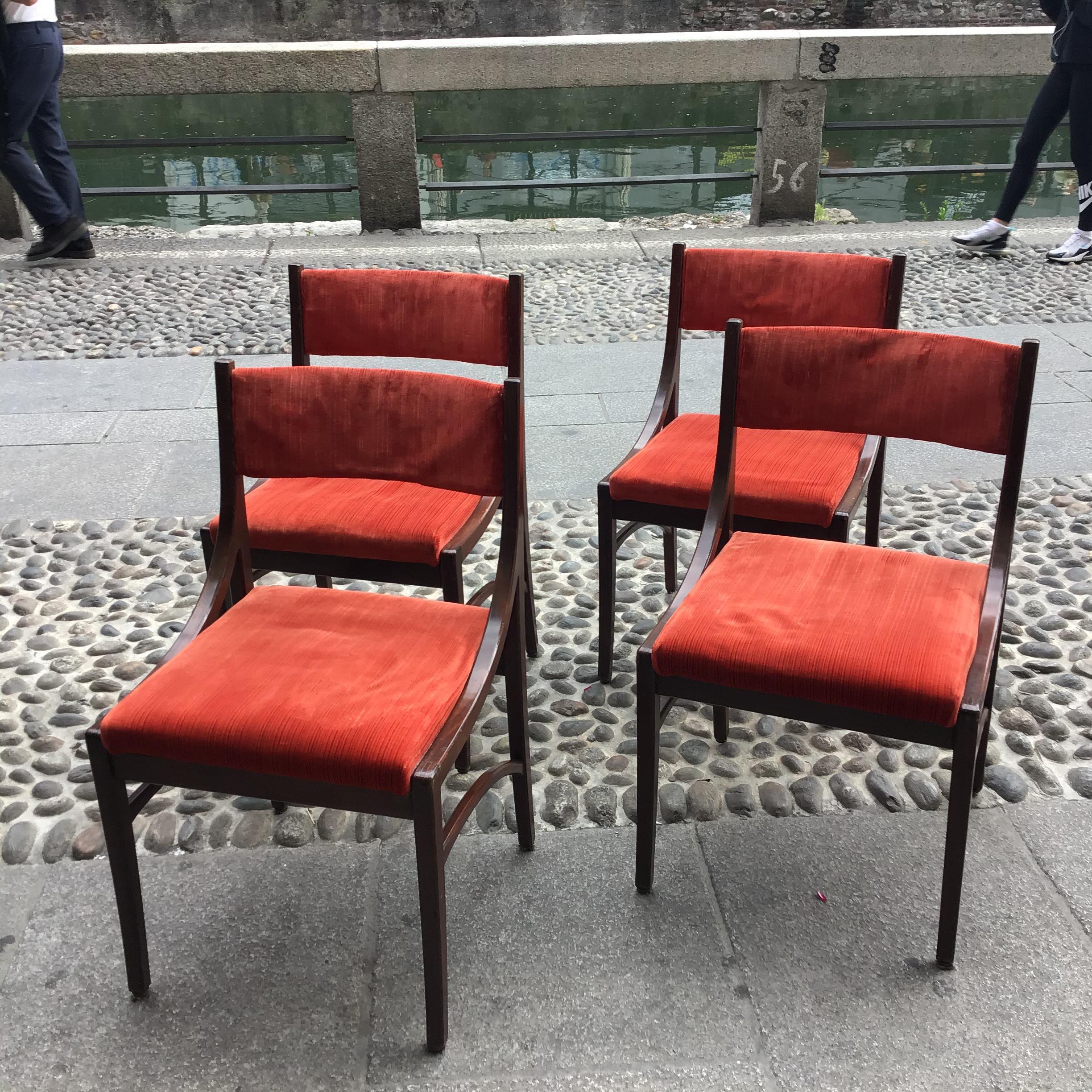 Ico Parisi “Cassina” Chairs Wood Velvet Padded Seat and Back, 1960, Italy For Sale 5