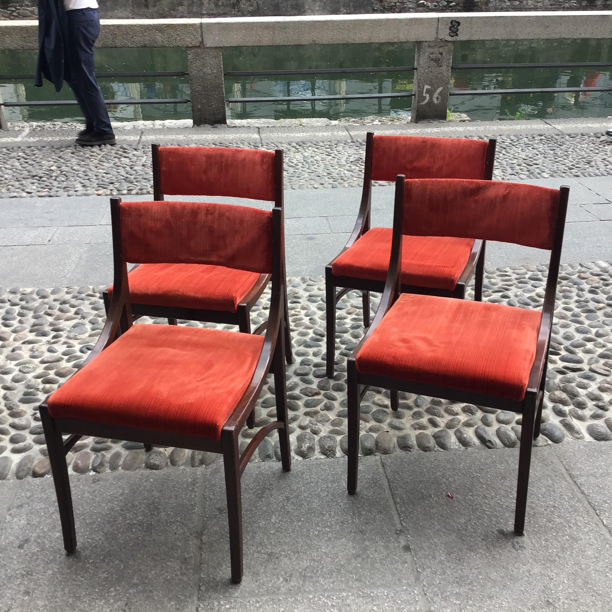 Ico Parisi “Cassina” Chairs Wood Velvet Padded Seat and Back, 1960, Italy For Sale 6