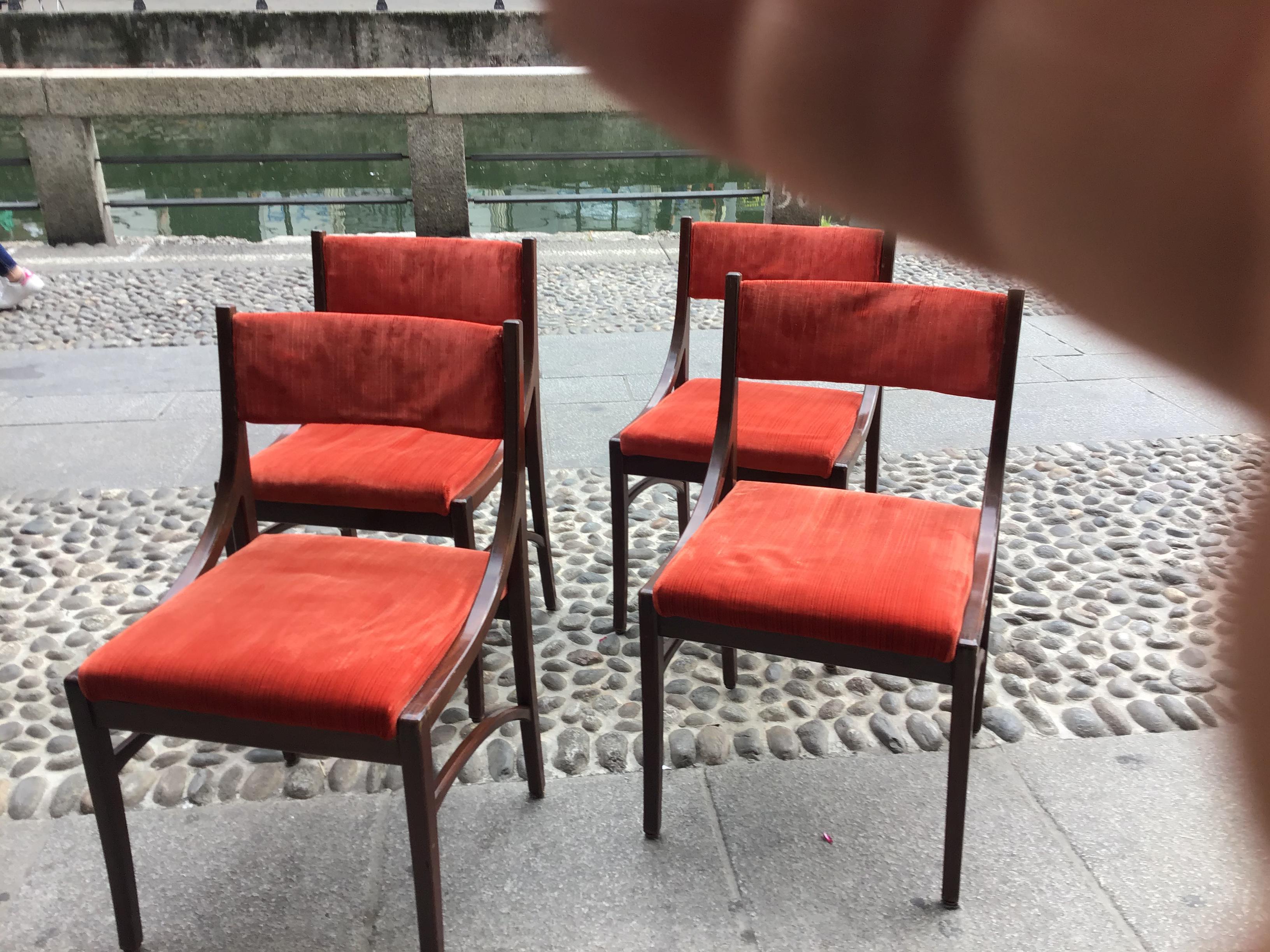 Ico Parisi “Cassina” Chairs Wood Velvet Padded Seat and Back, 1960, Italy For Sale 8