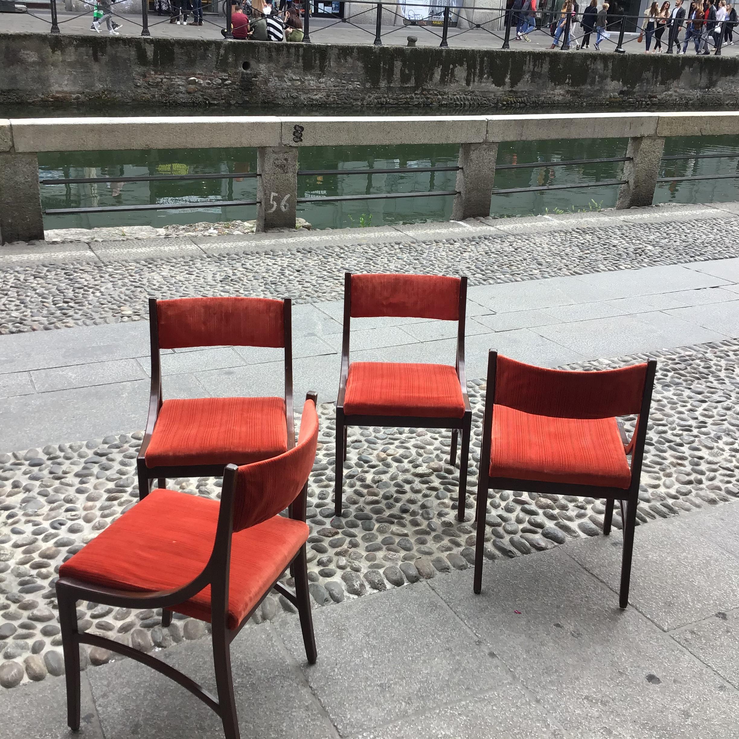 Ico Parisi “Cassina” Chairs Wood Velvet Padded Seat and Back, 1960, Italy For Sale 1