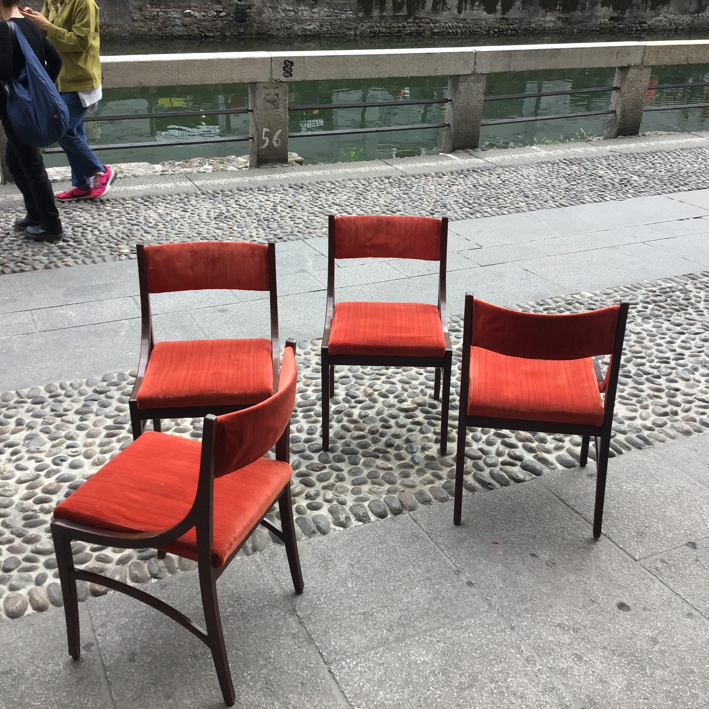 Ico Parisi “Cassina” Chairs Wood Velvet Padded Seat and Back, 1960, Italy For Sale 3