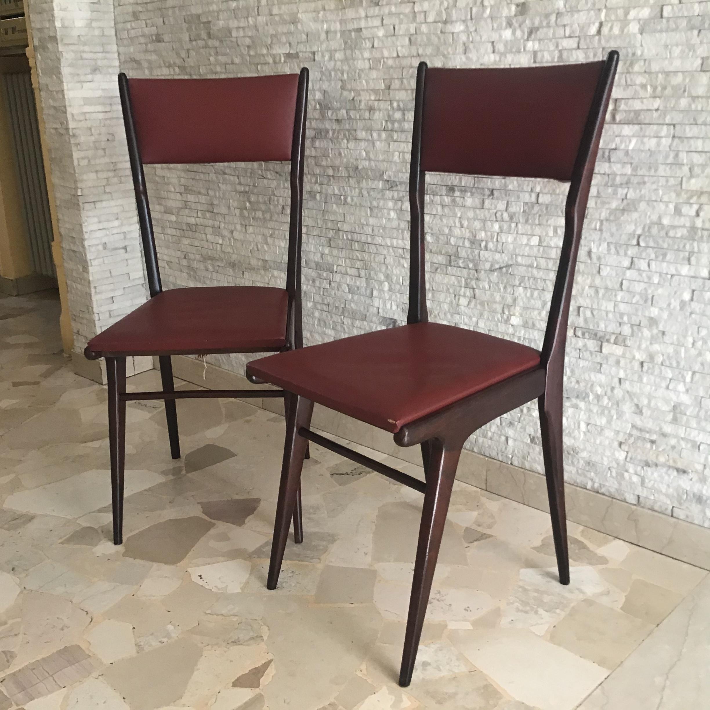 Other Ico Parisi Chair Beechwood Upholstered in Teak, 1950, Italy For Sale