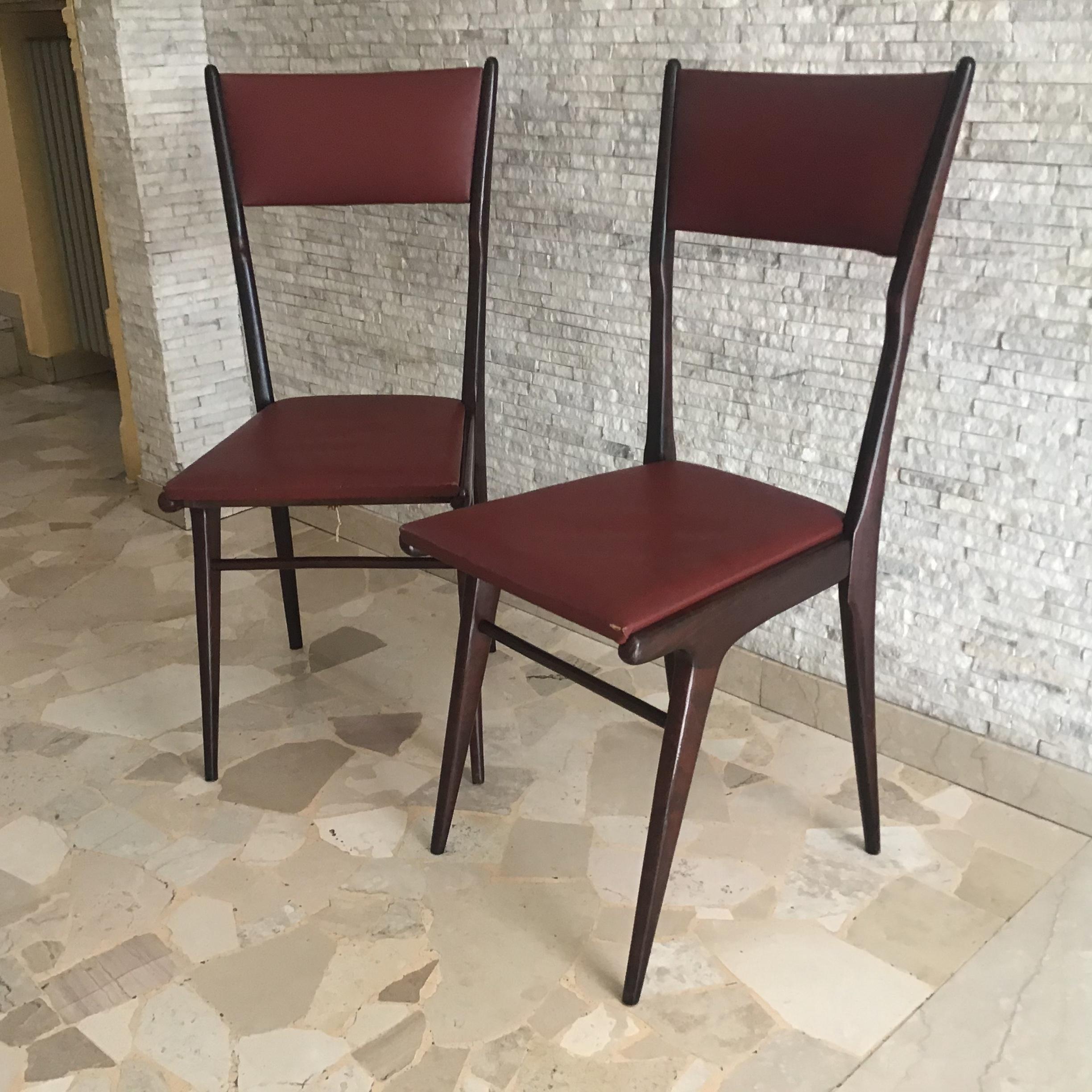 Italian Ico Parisi Chair Beechwood Upholstered in Teak, 1950, Italy For Sale