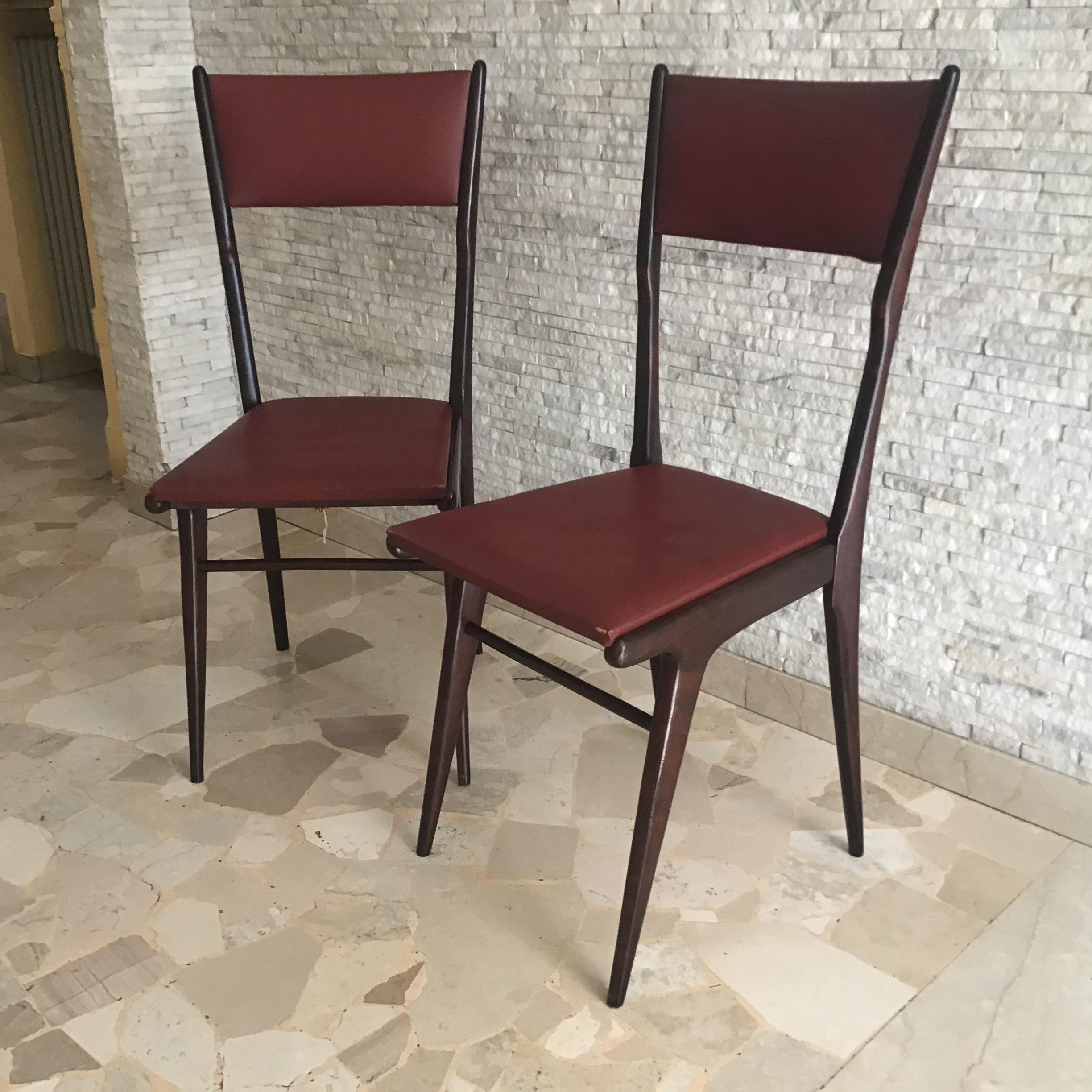 Ico Parisi Chair Beechwood Upholstered in Teak, 1950, Italy In Good Condition For Sale In Milano, IT