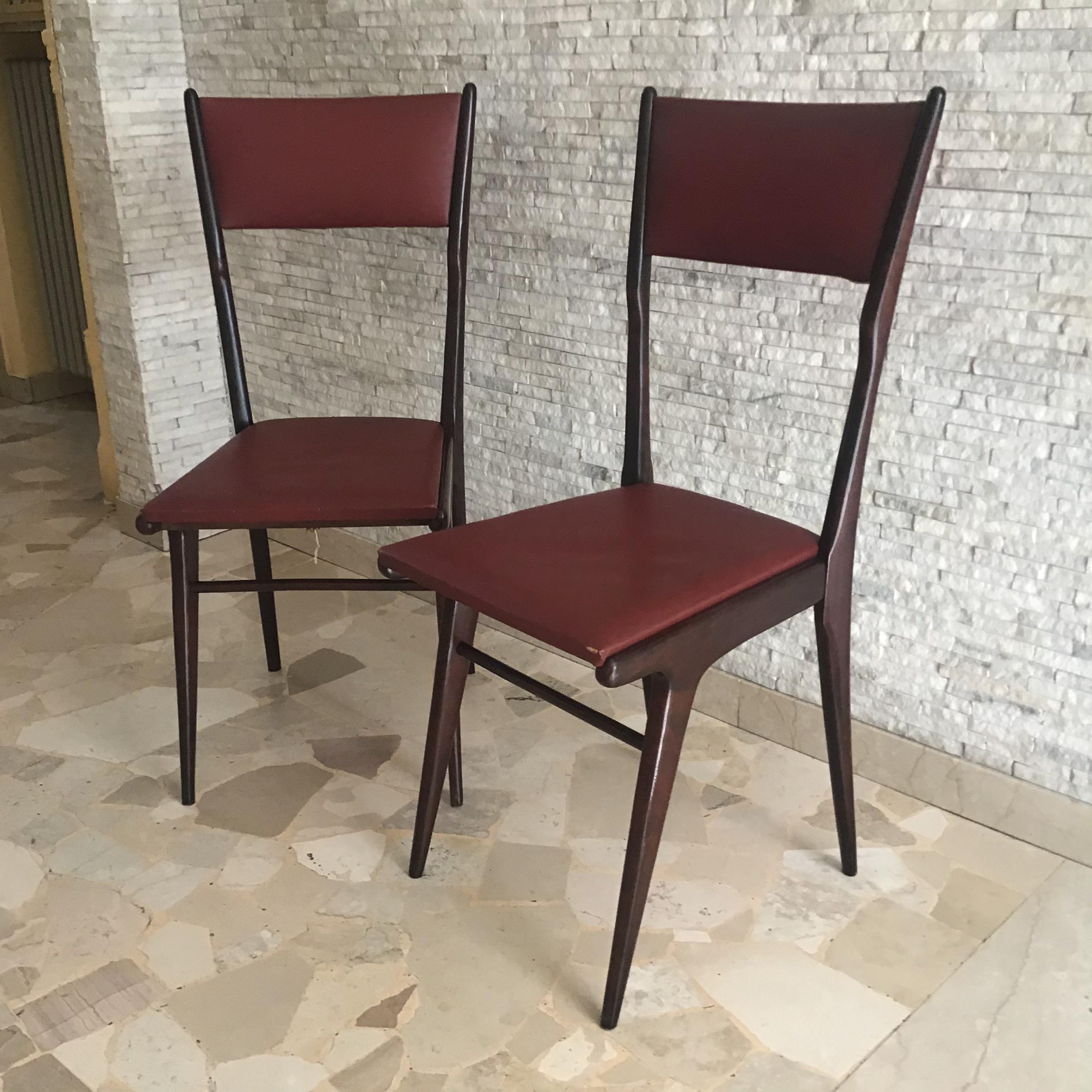Mid-20th Century Ico Parisi Chair Beechwood Upholstered in Teak, 1950, Italy For Sale