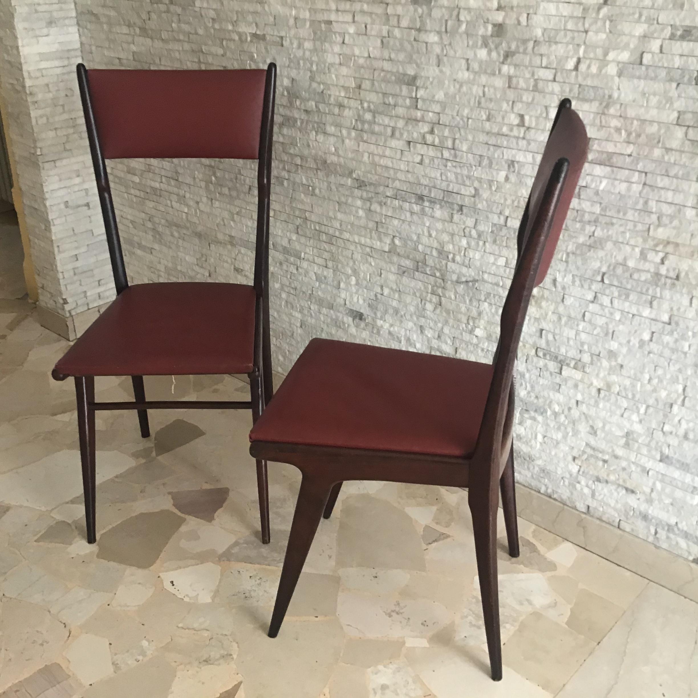Wood Ico Parisi Chair Beechwood Upholstered in Teak, 1950, Italy For Sale