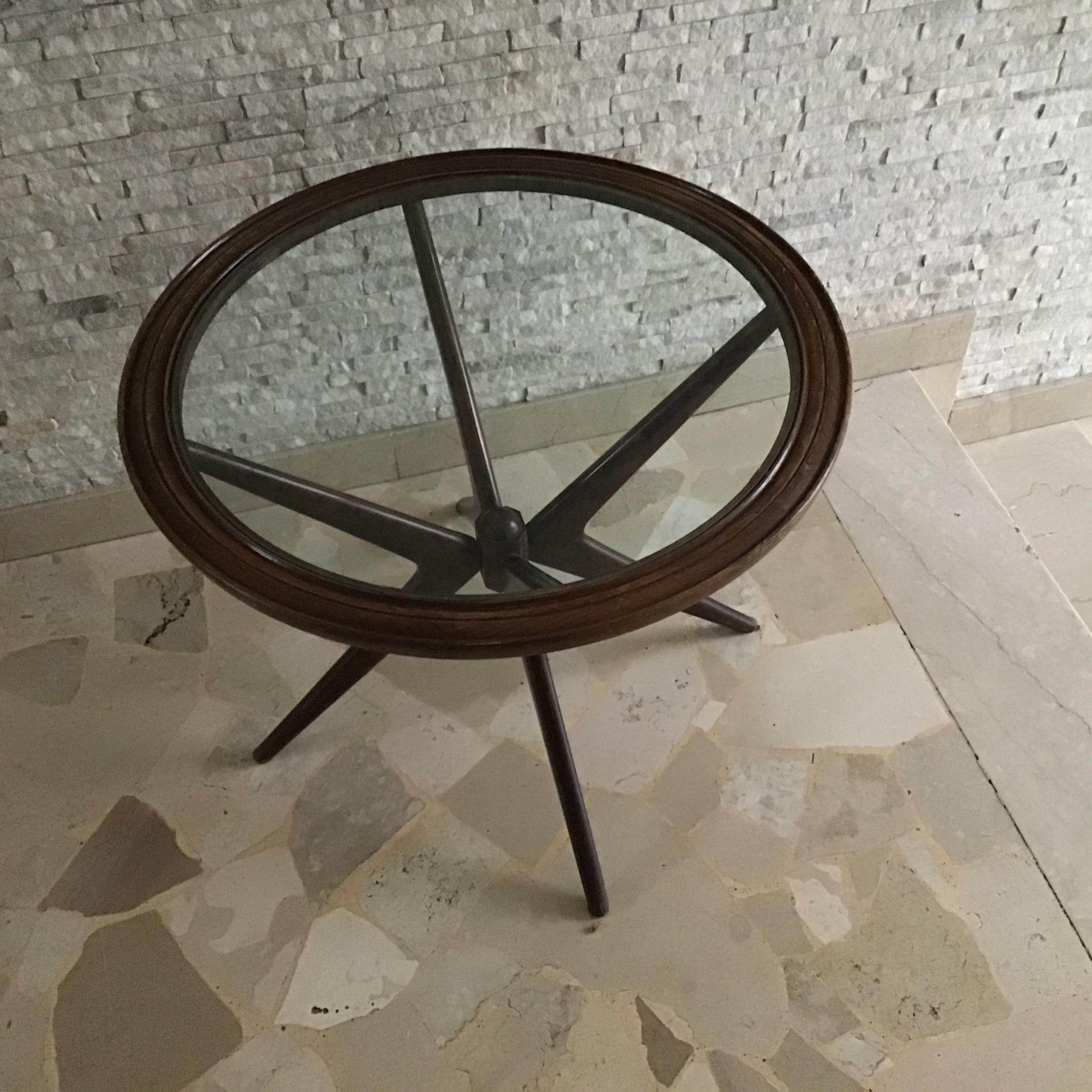 Italian Ico Parisi Coffee Table Wood Glass, 1950, Italy  For Sale