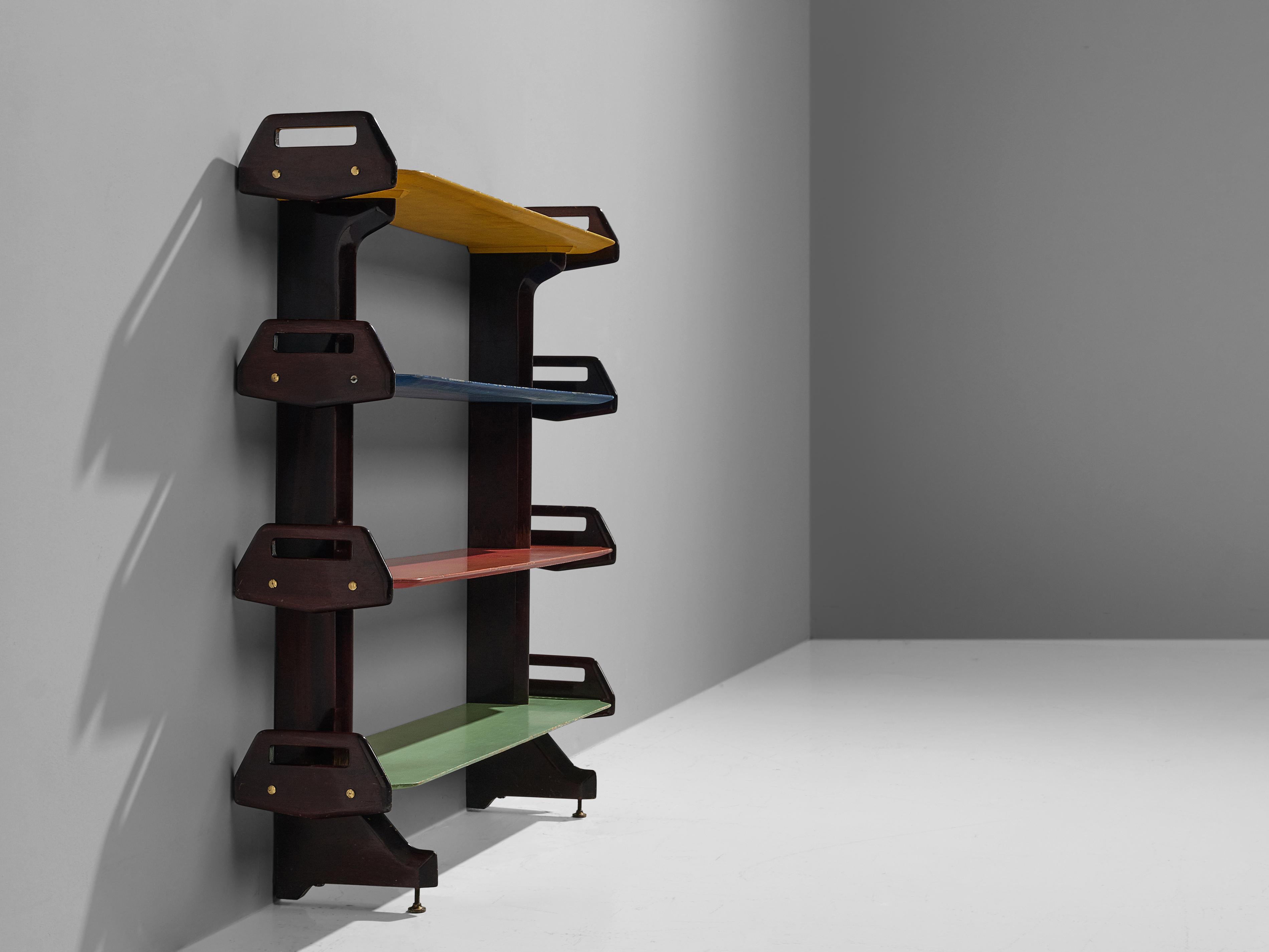 Mid-20th Century Ico Parisi Colorful Bookcase in Wood and Metal