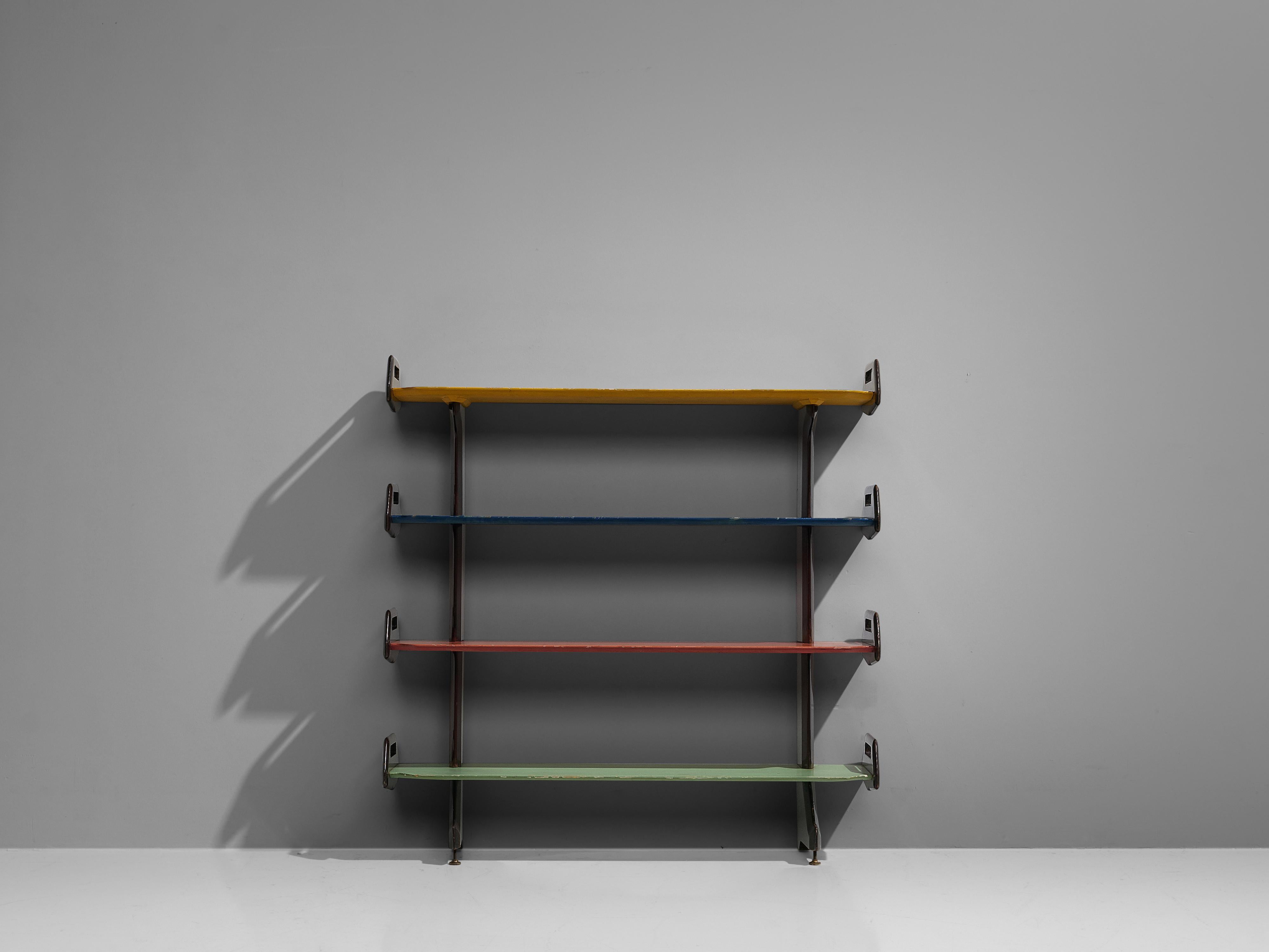 Mahogany Ico Parisi Colorful Bookcase Model '457' in Wood and Metal