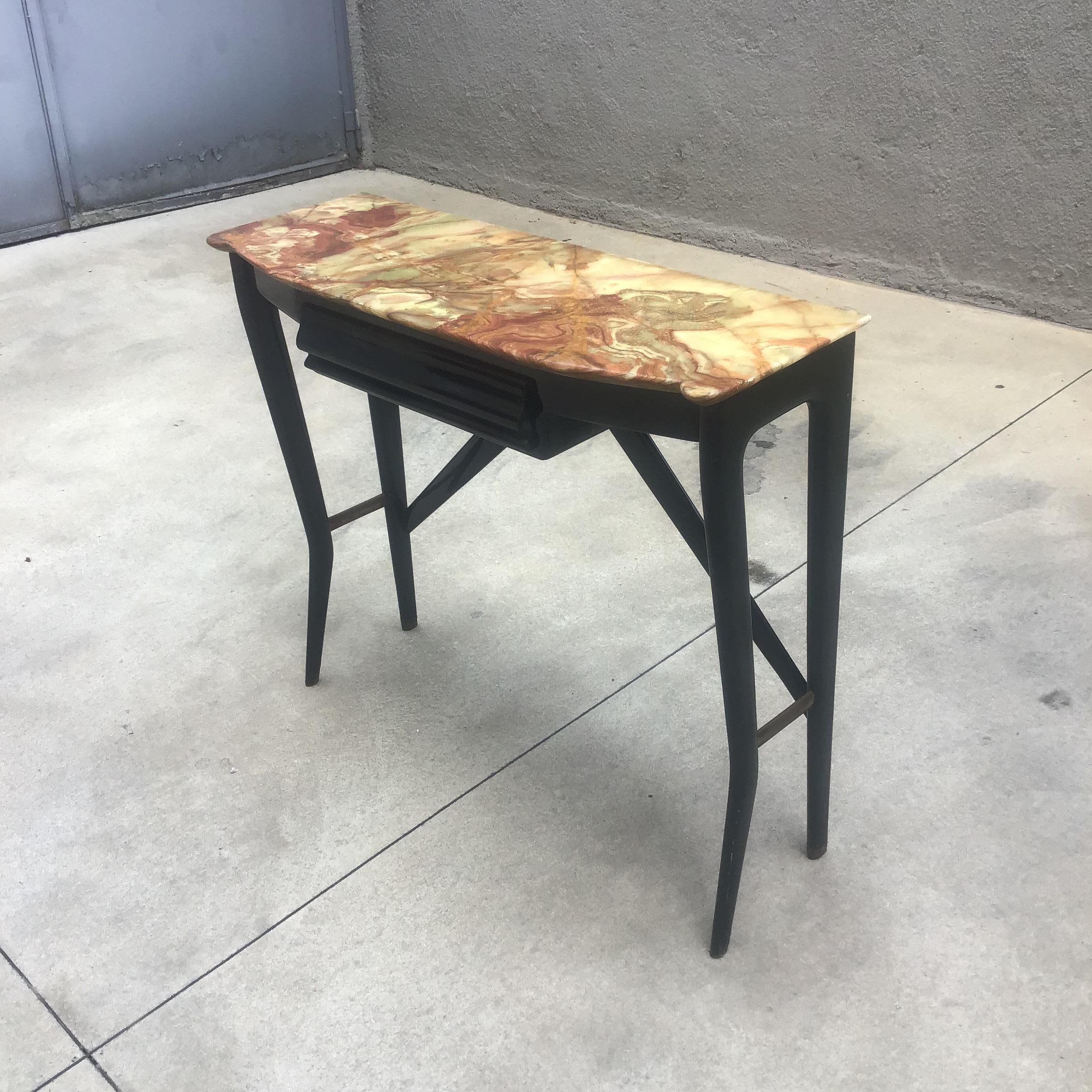 Ottone Ico Parisi Console in legno  ottone e marmo - ITALIA 1950 in vendita