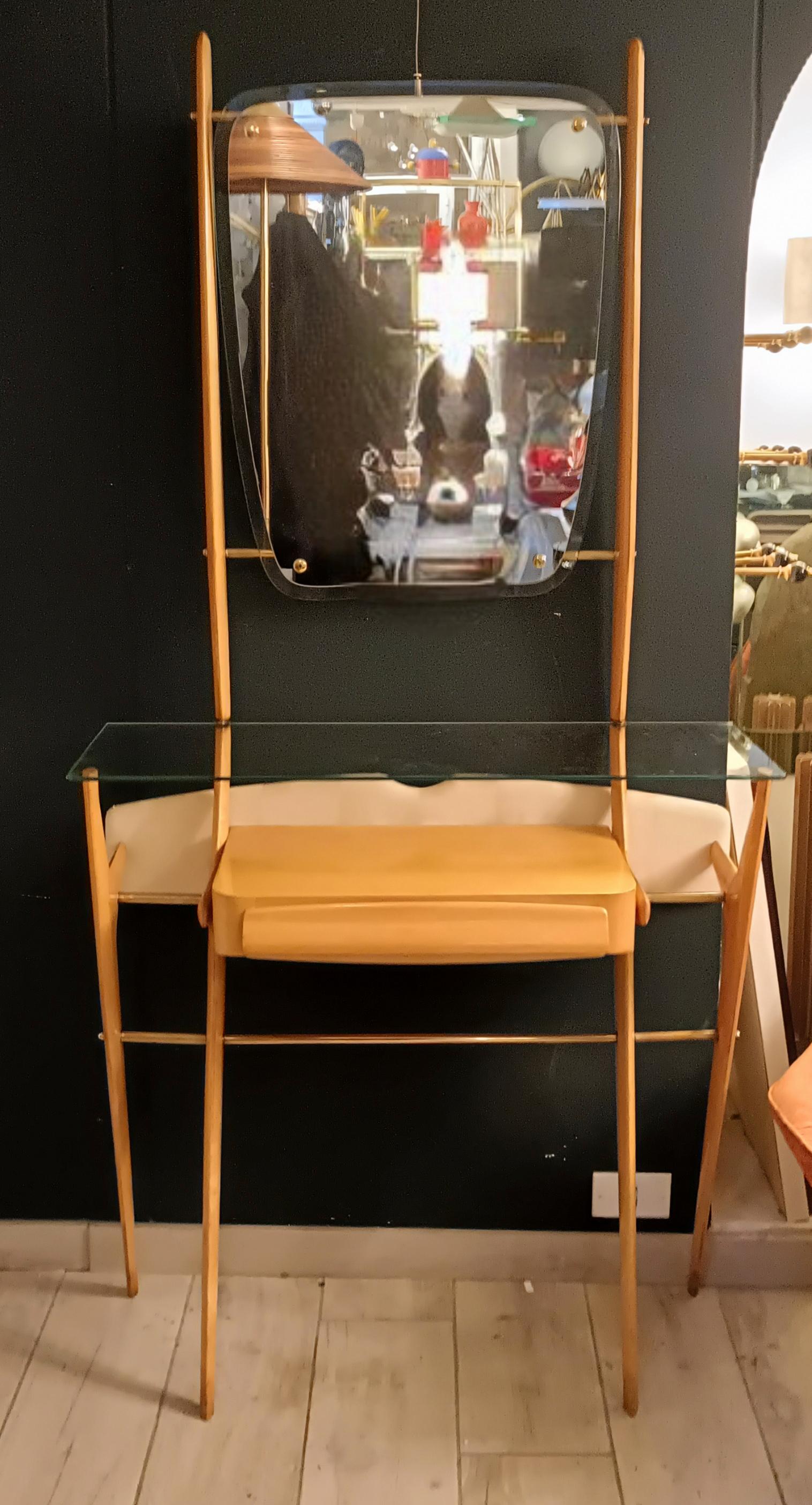 Ico Parisi Konsolentisch aus Holz mit Spiegel, Italien 1960er Jahre (Agra) im Angebot