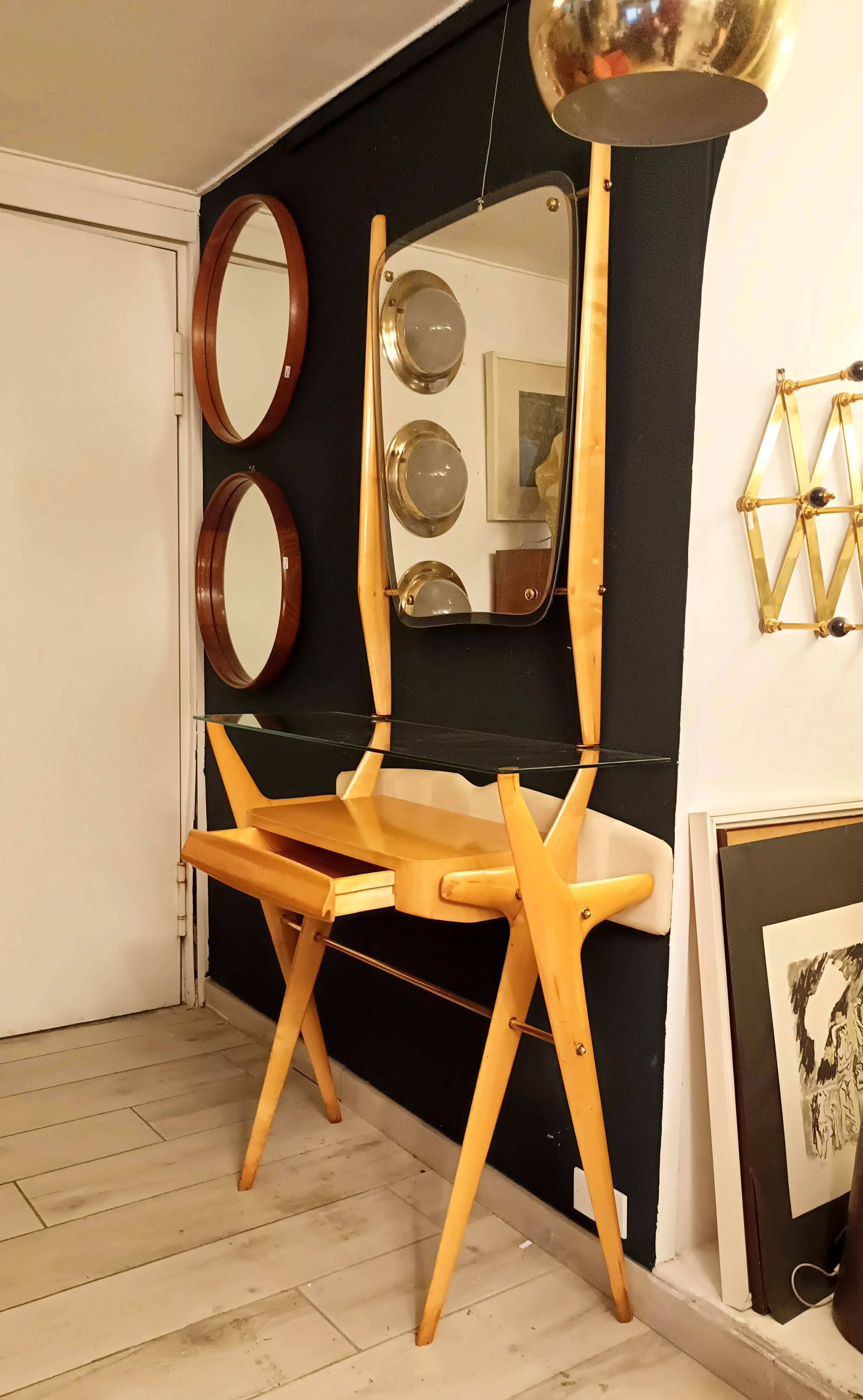 Ico Parisi Konsolentisch aus Holz mit Spiegel, Italien 1960er Jahre im Zustand „Gut“ im Angebot in Naples, IT
