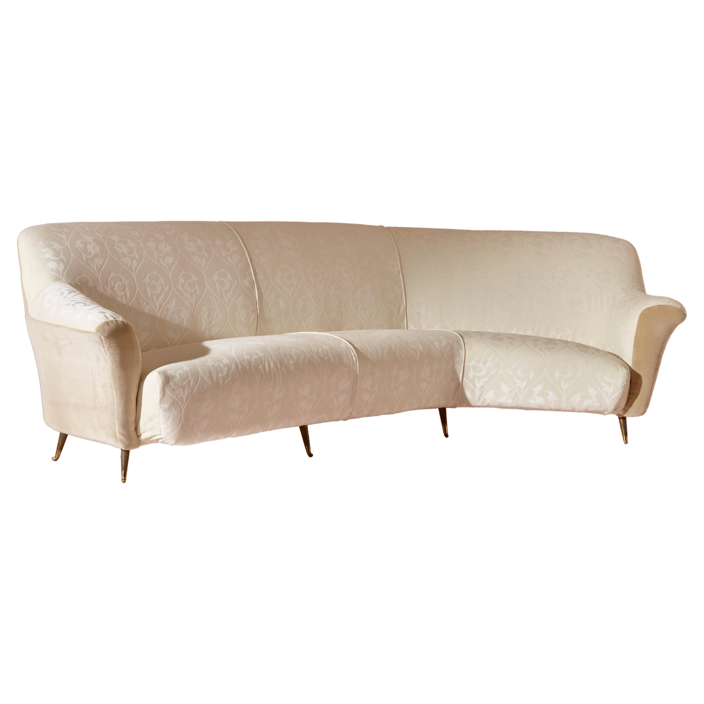 Ico Parisi Curved fabric sofa with brass legs by Isa Bergamo, Italy, 1950s For Sale