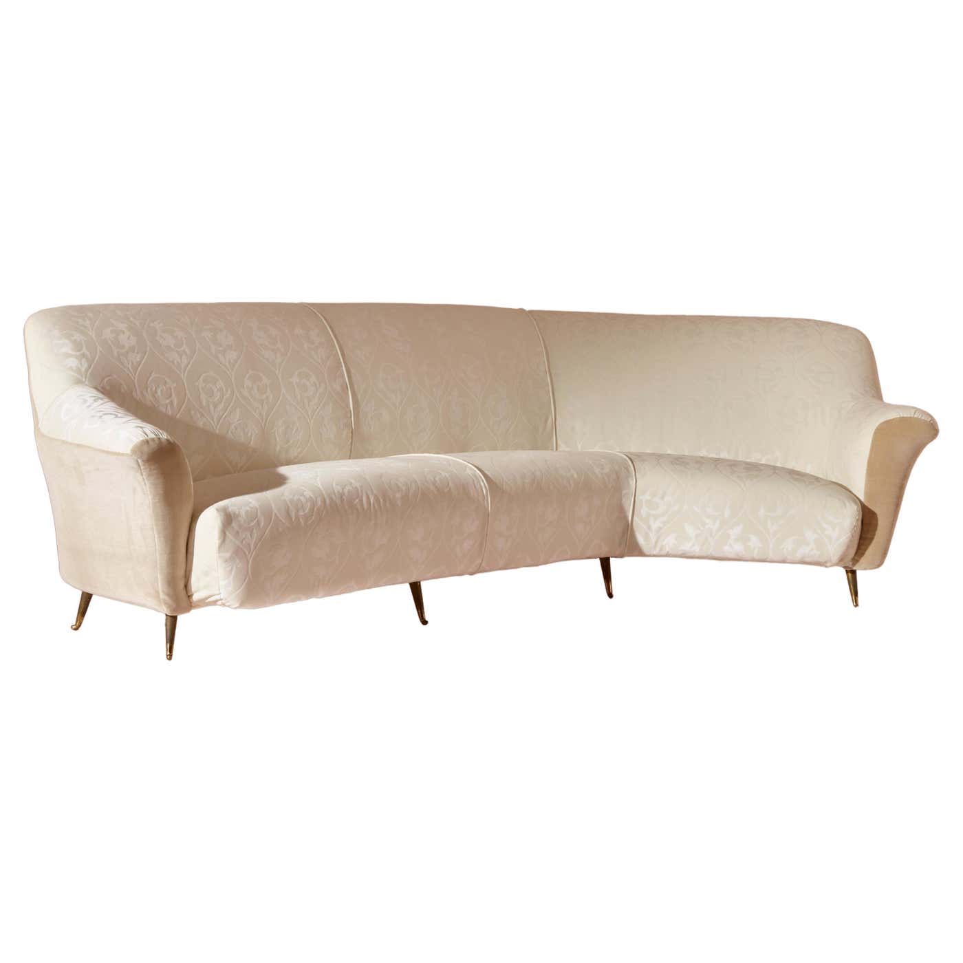 Ico Parisi Curved fabric sofa with brass legs by Isa Bergamo, Italy ...