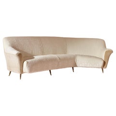 Ico Parisi Curved fabric sofa with brass legs by Isa Bergamo, Italy, 1950s