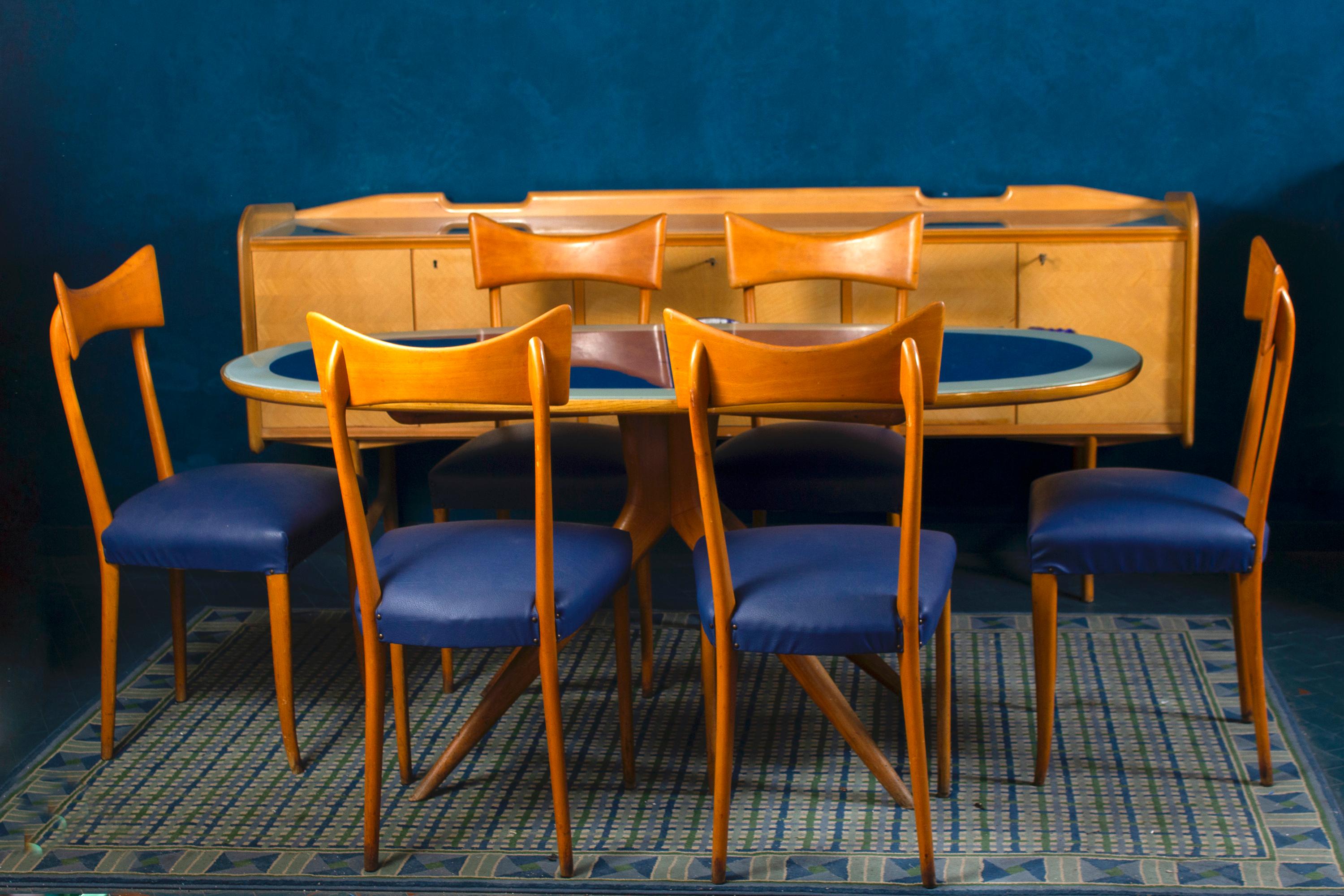 Table de salle à manger et six chaises Ico Parisi des années 1960 en vente 1