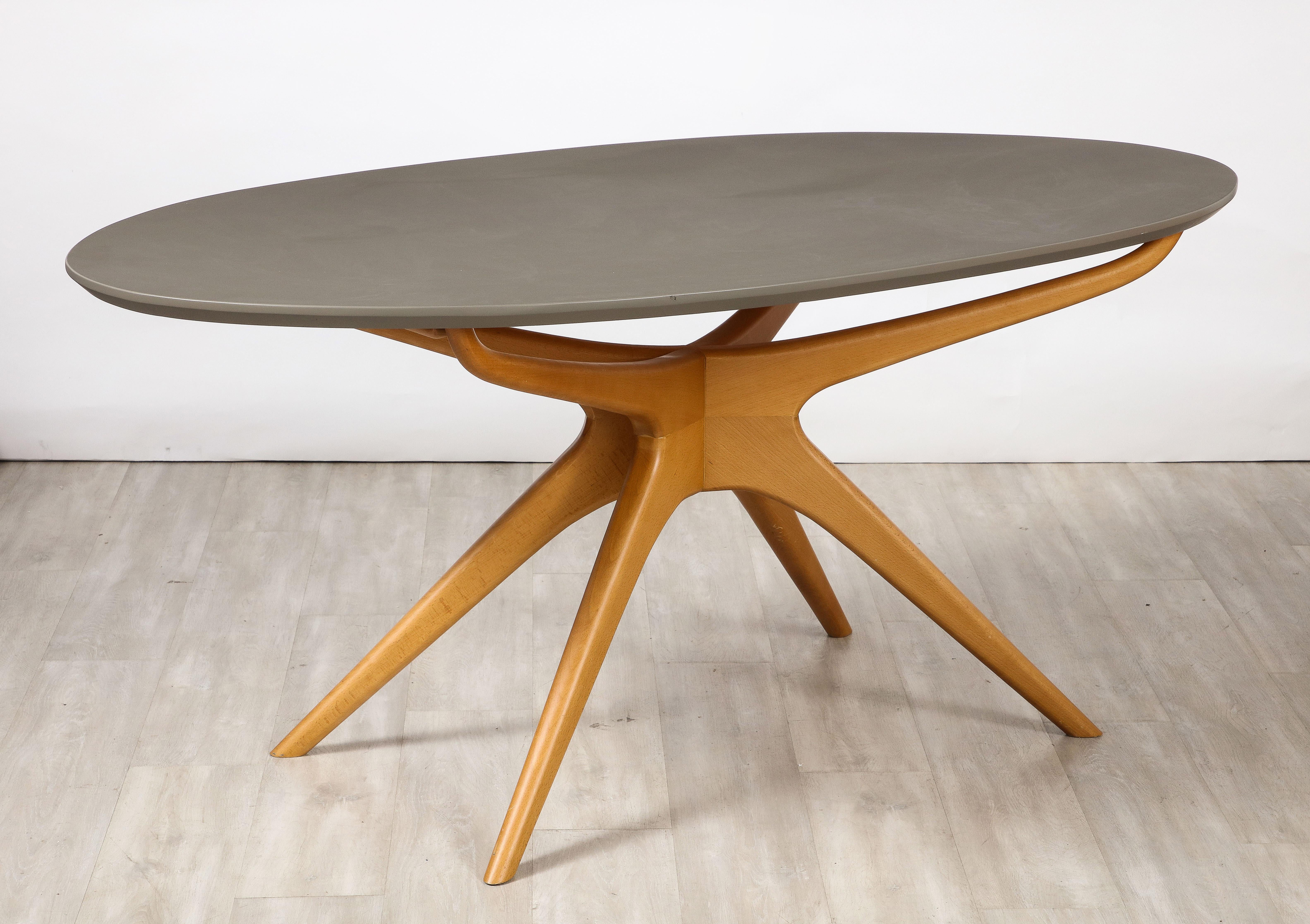 Mid-20th Century Ico Parisi Manner Dining Table with Oval Top, Italy, circa 1950  For Sale