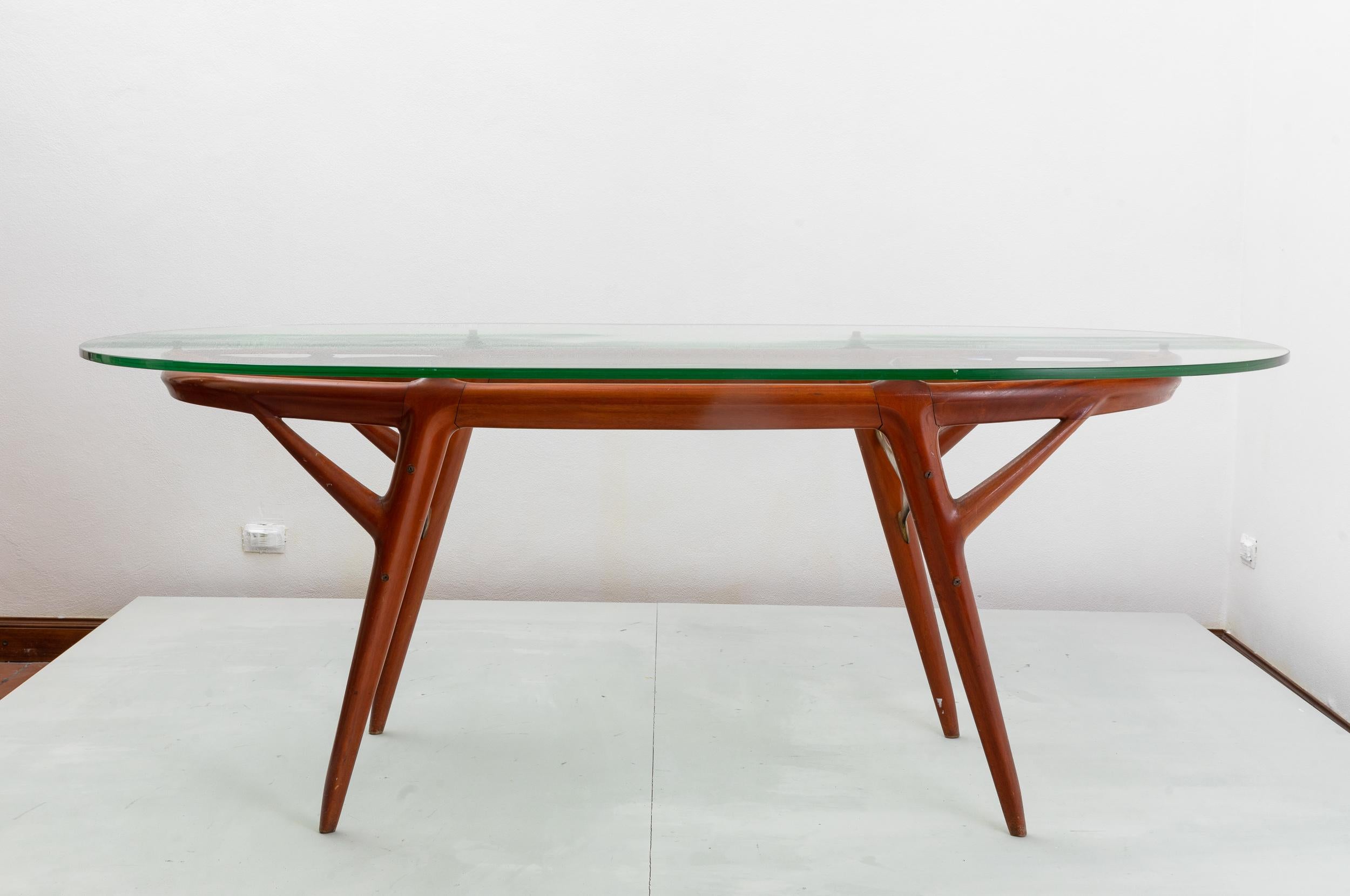 Table avec cadre en bois et plateau en verre biseauté de Palazzi dell''Arte Cantù en vente 2