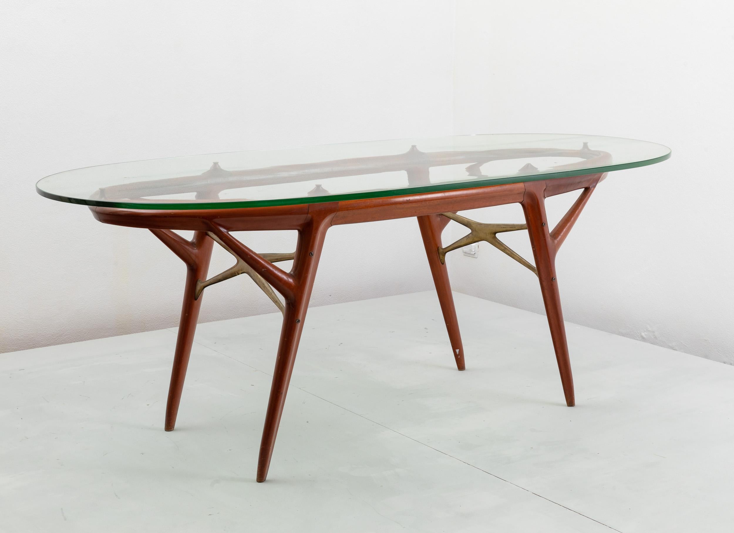 Italian Table with wooden frame and bevelled glass top by Palazzi dell'Arte Cantù For Sale