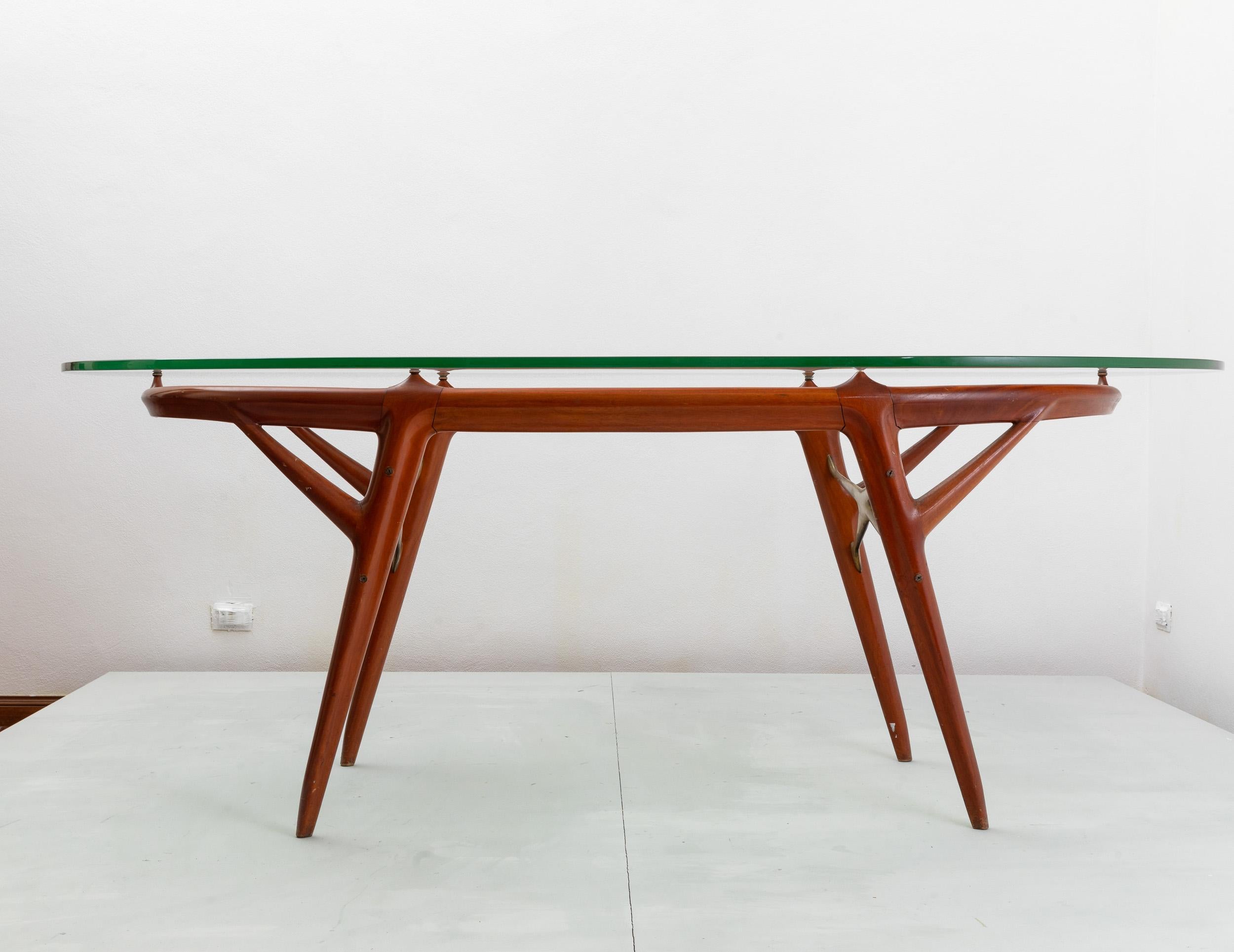 Glass Table with wooden frame and bevelled glass top by Palazzi dell'Arte Cantù For Sale
