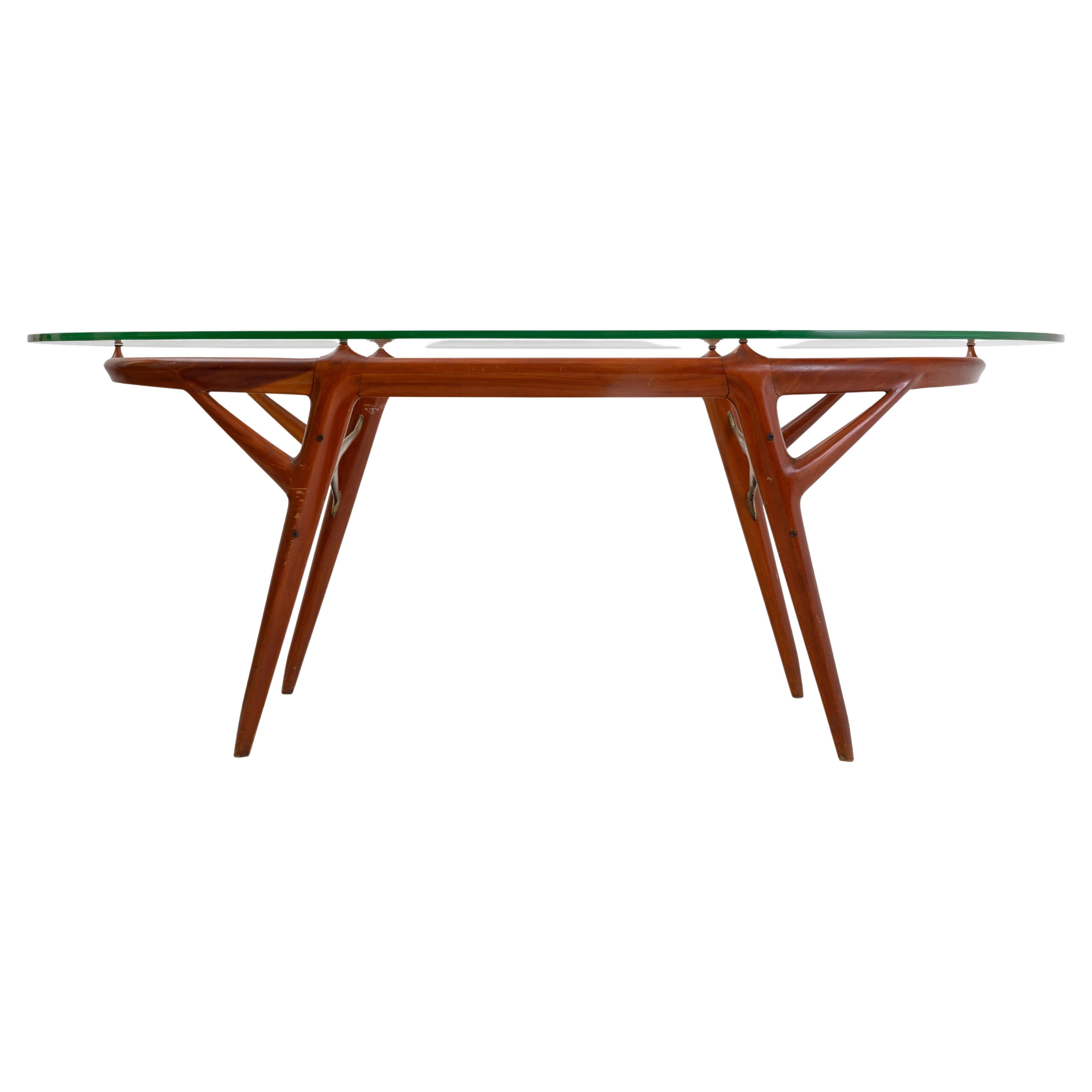 Tisch mit Holzgestell und abgeschrägter Glasplatte von Palazzi dell''Arte Cantù