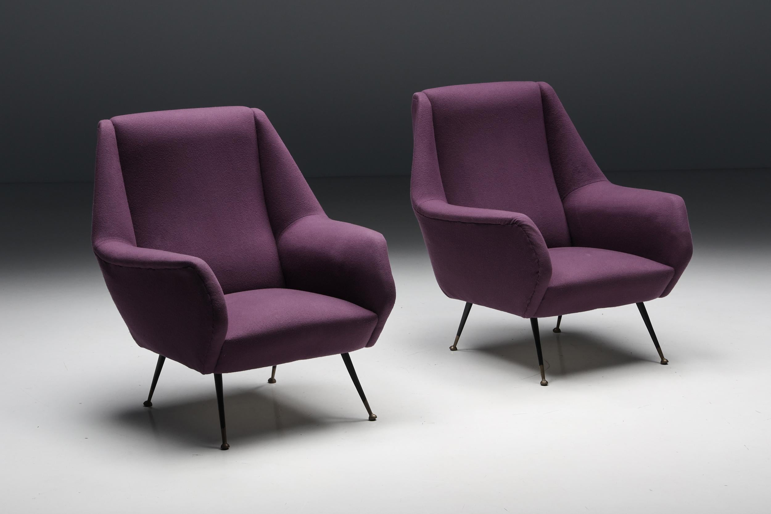 Ico Parisi Easy Chairs mit lila Polsterung, 1950er-Jahre (Moderne der Mitte des Jahrhunderts) im Angebot