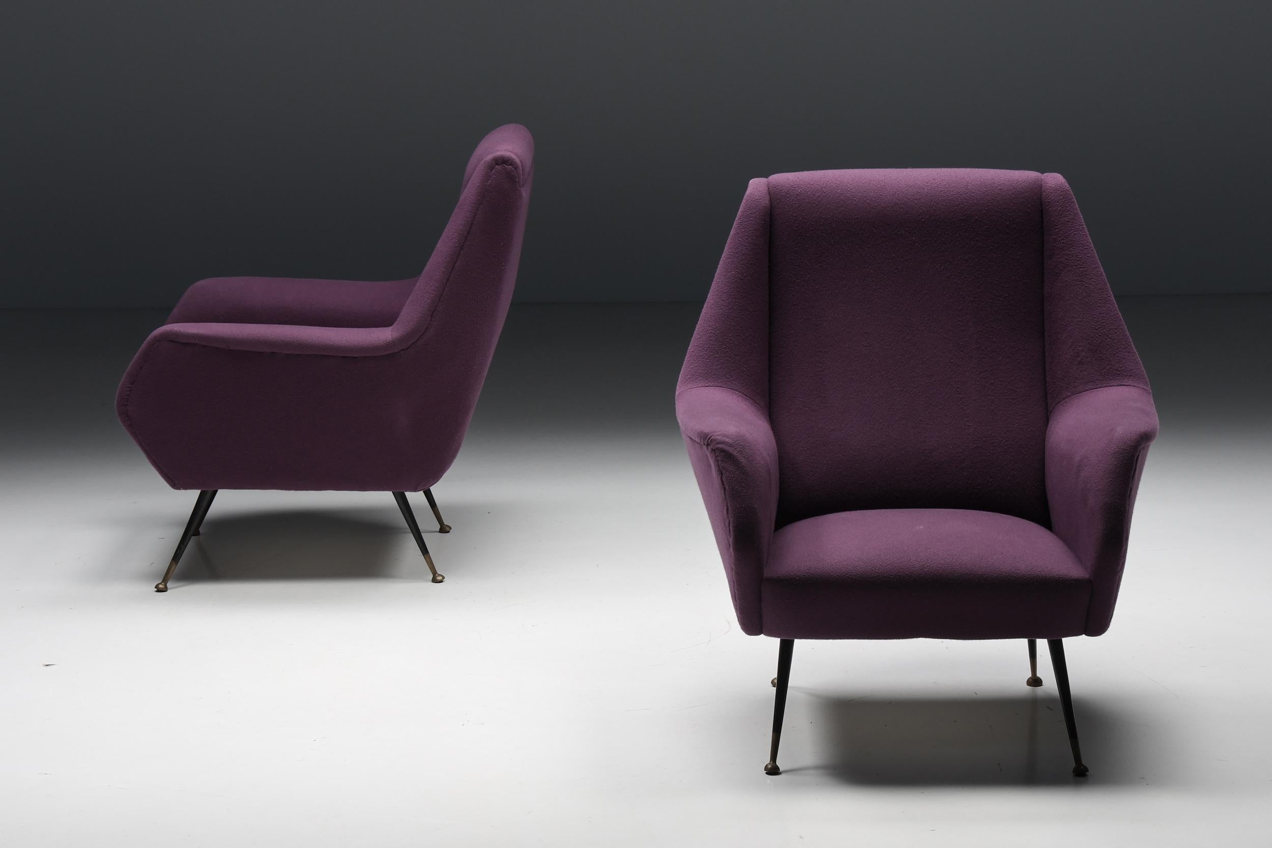 Mid-Century Modern Ico Parisi Easy Chairs with Purple Upholstery, 1950s For Sale