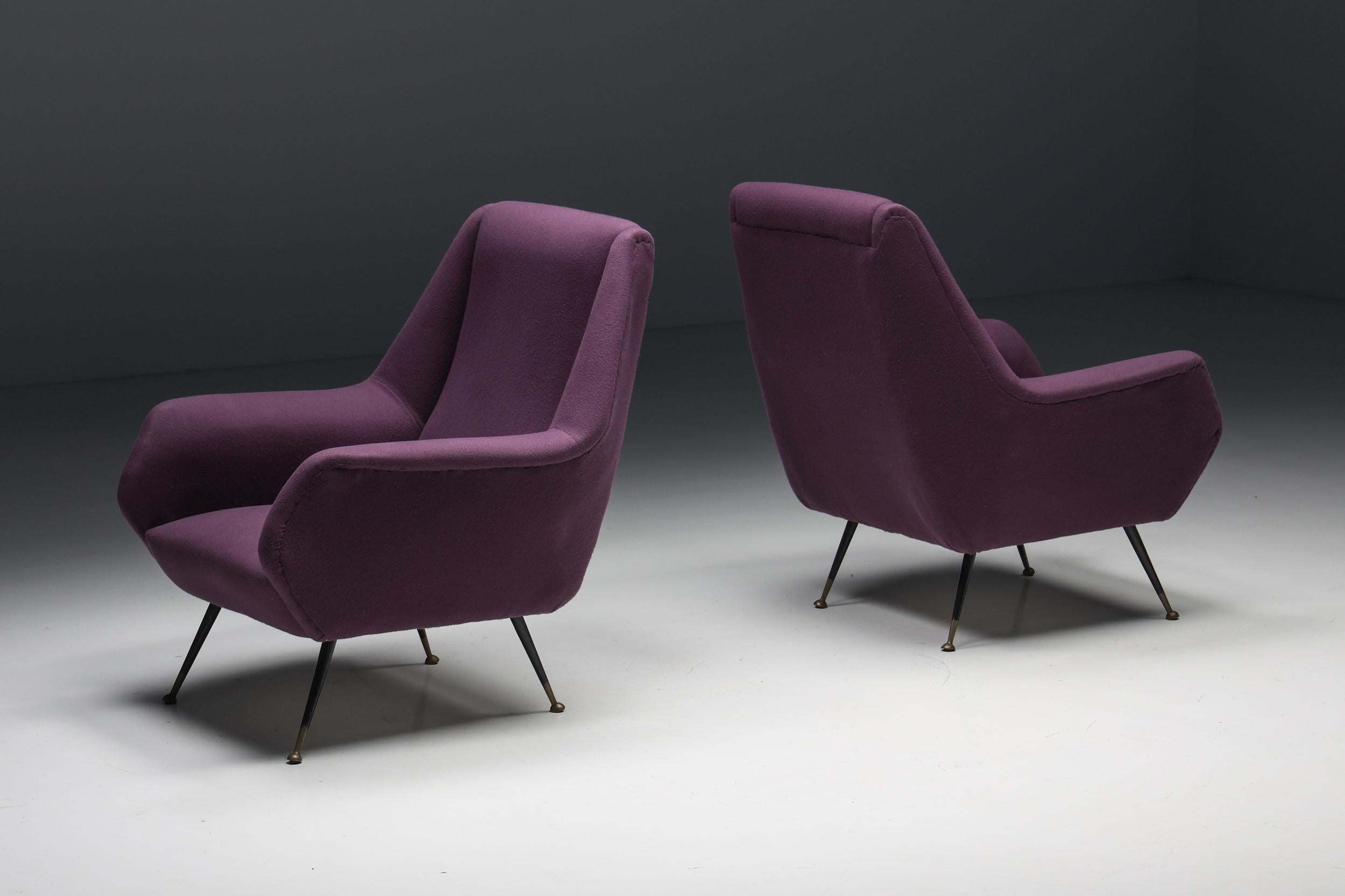 Italian Ico Parisi Easy Chairs with Purple Upholstery, 1950s For Sale