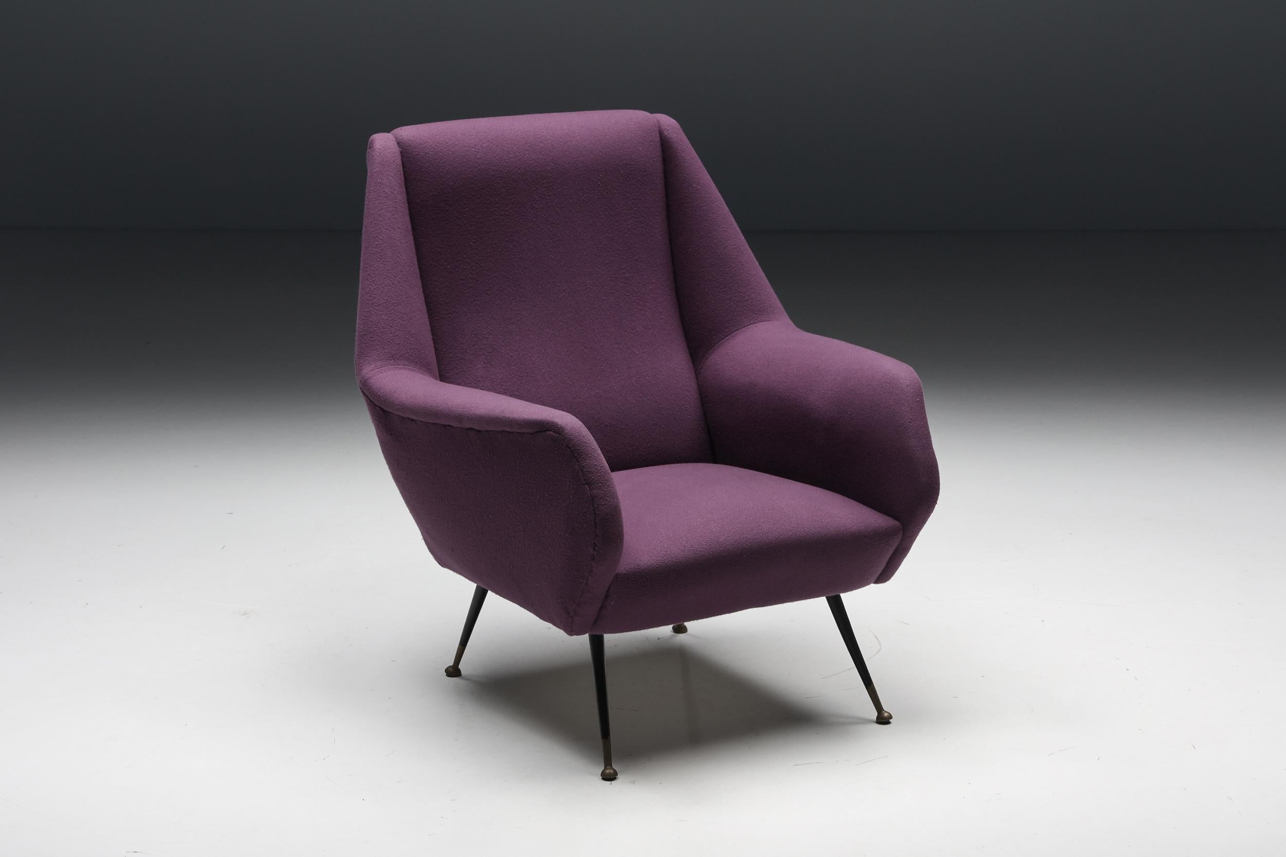 Laiton Fauteuils Ico Parisi avec tapisserie violette, années 1950 en vente