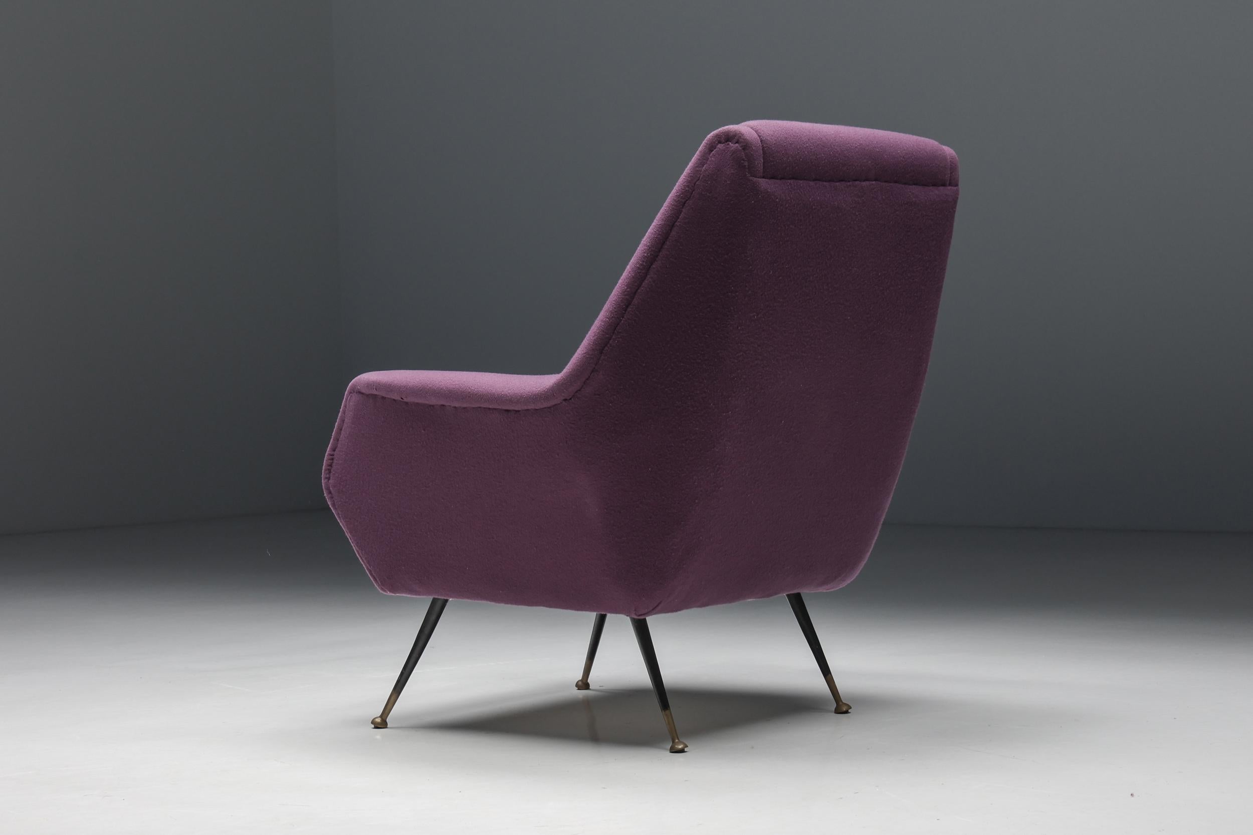 Brass Ico Parisi Easy Chairs with Purple Upholstery, 1950s For Sale