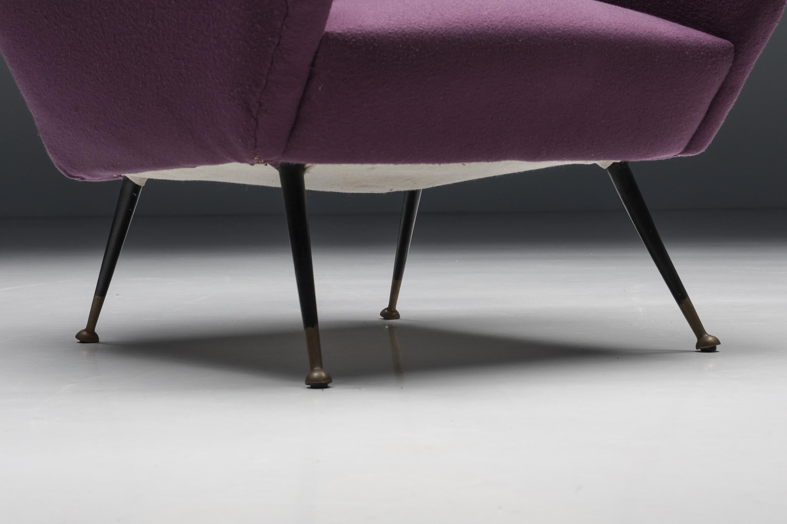 Ico Parisi Easy Chairs with Purple Upholstery, 1950s For Sale 1