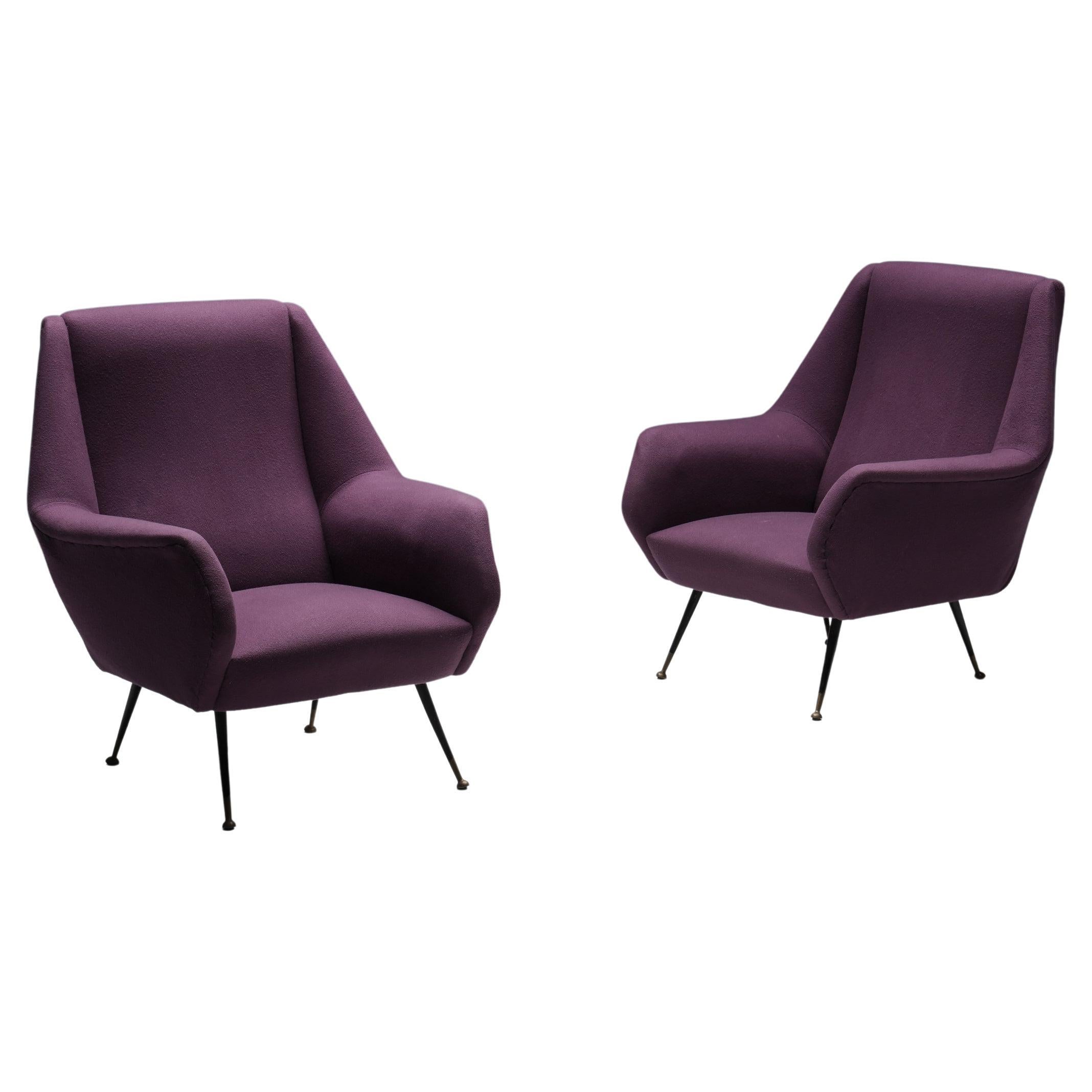 Ico Parisi Easy Chairs with Purple Upholstery, 1950s