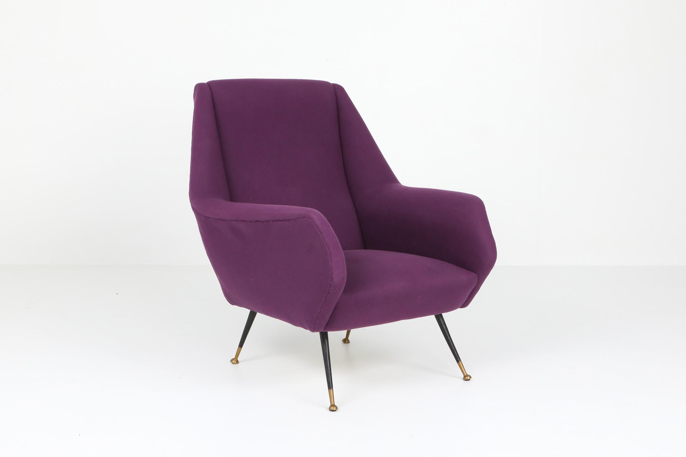 20th Century Ico Parisi Easy Chairs with Purple Upholstery