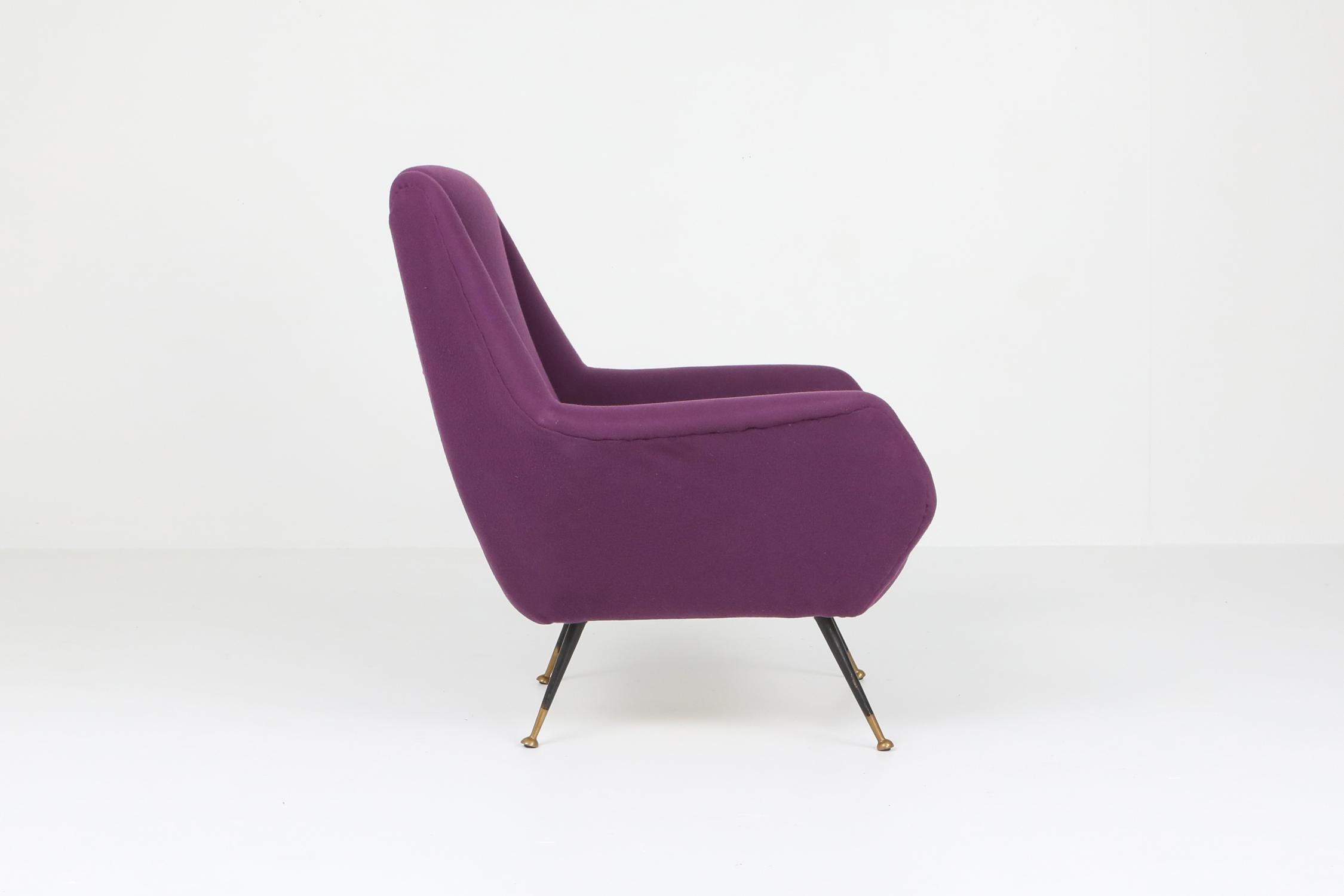 Brass Ico Parisi Easy Chairs with Purple Upholstery