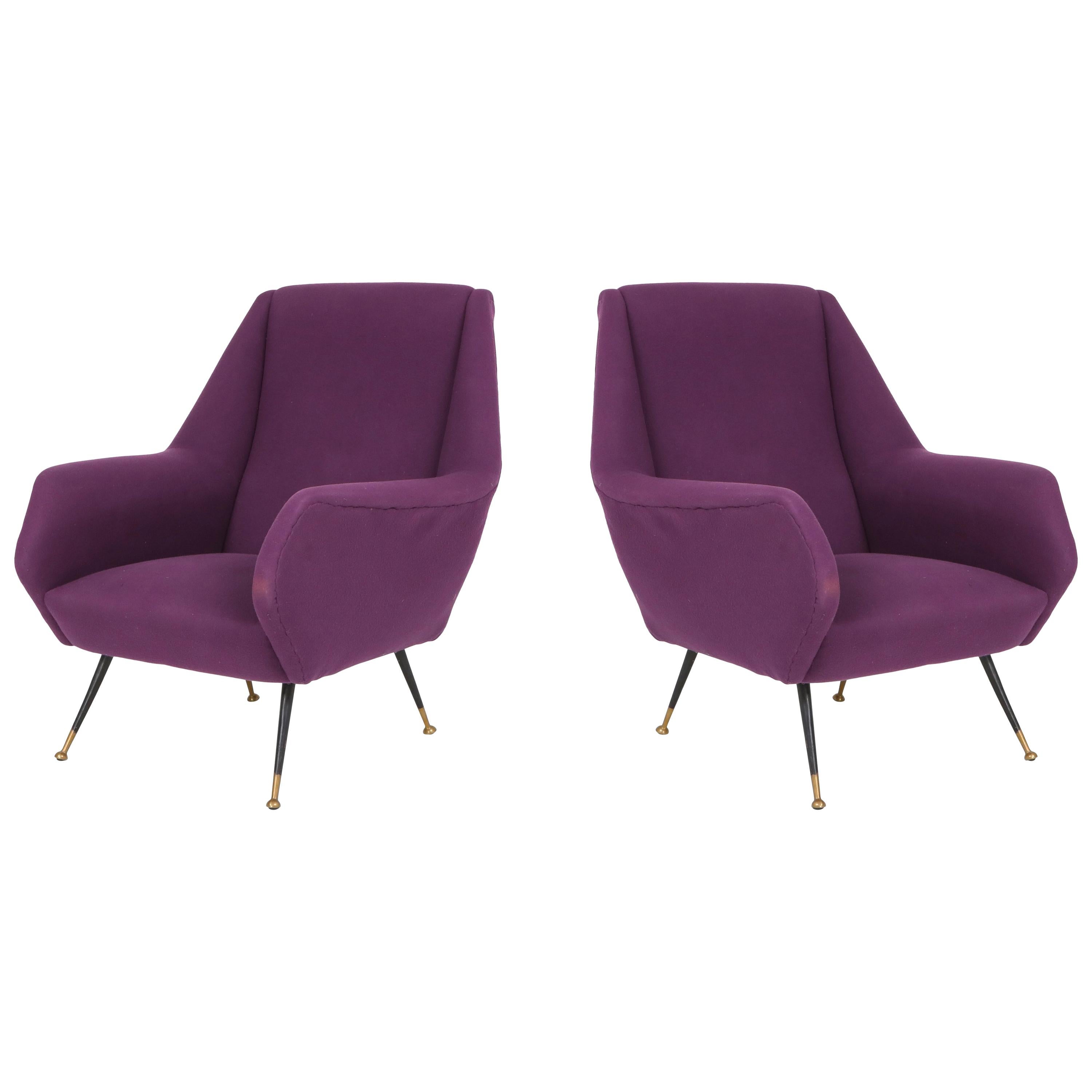 Ico Parisi Easy Chairs with Purple Upholstery