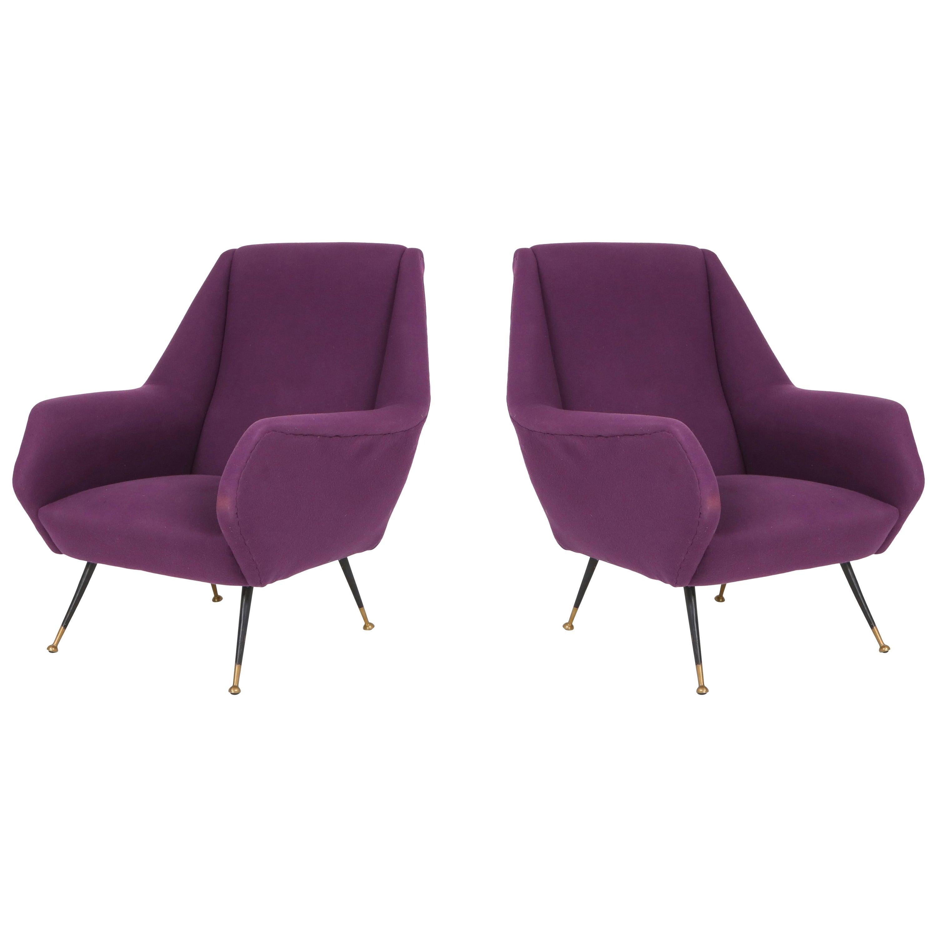 Ico Parisi Easy Chairs with Purple Upholstery