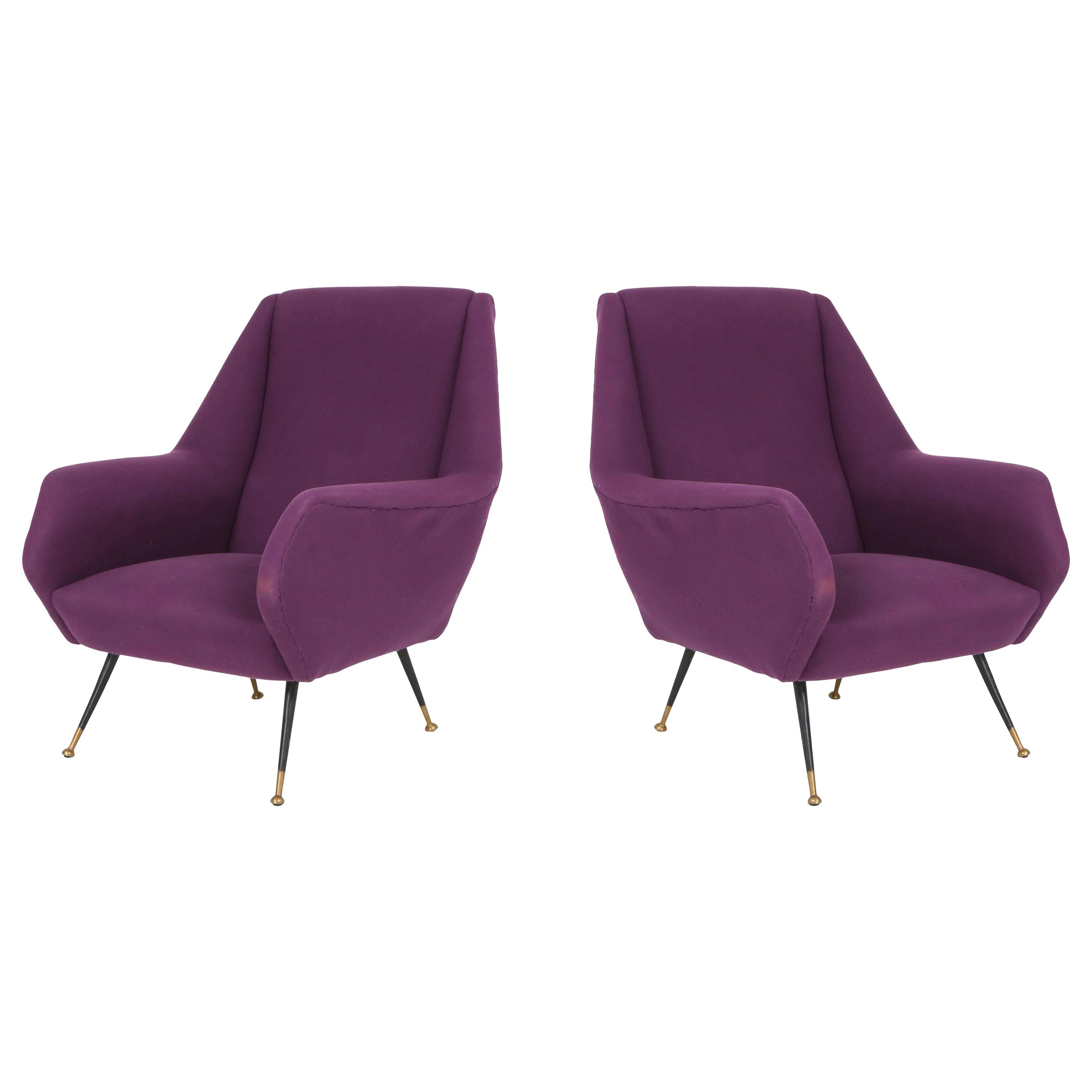 Ico Parisi Easy Chairs with Purple Upholstery