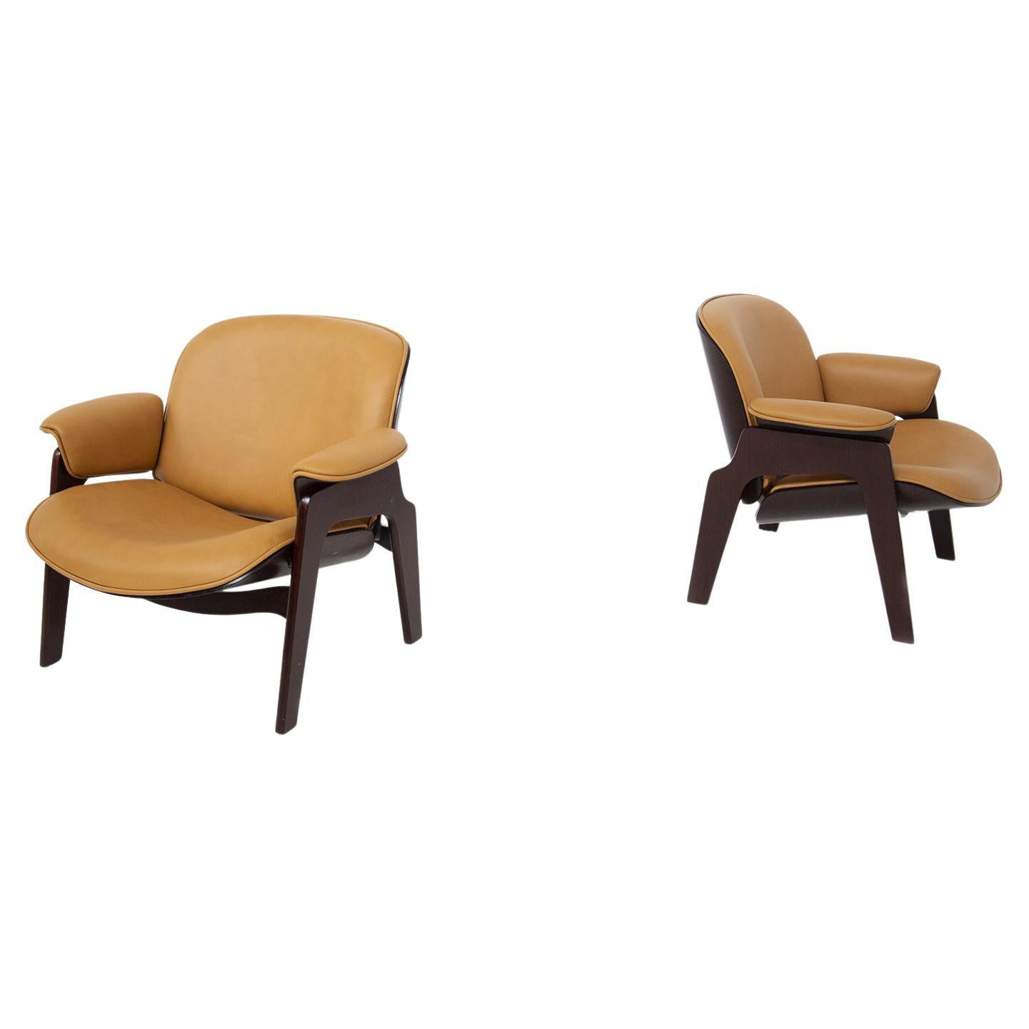 Ico Parisi Faux Leather Armchairs for MIM, Original Label