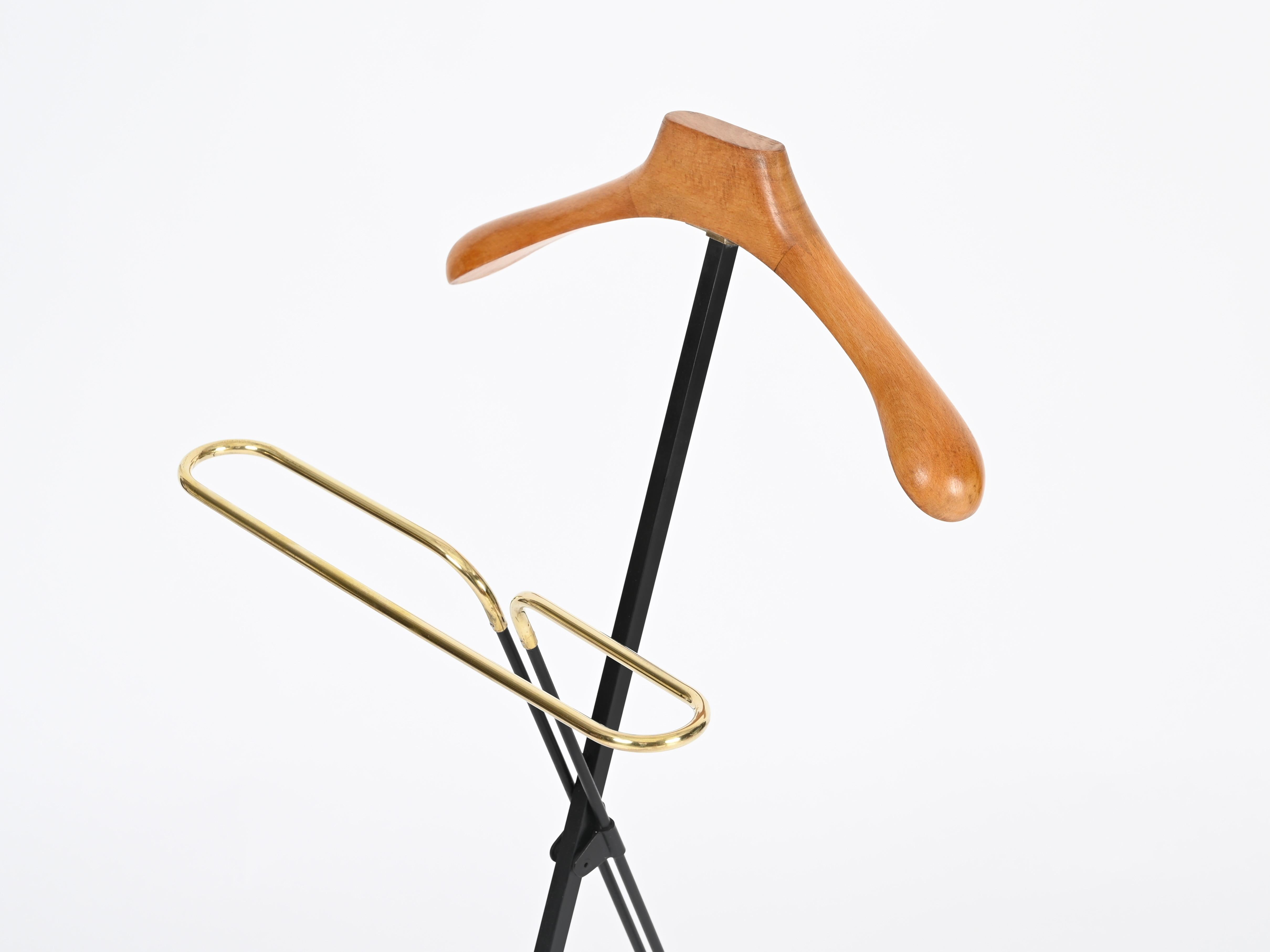 Ico Parisi Perchero Valet Plegable de Haya y Latón para Reguitti, Italia 1960 Moderno de mediados de siglo en venta