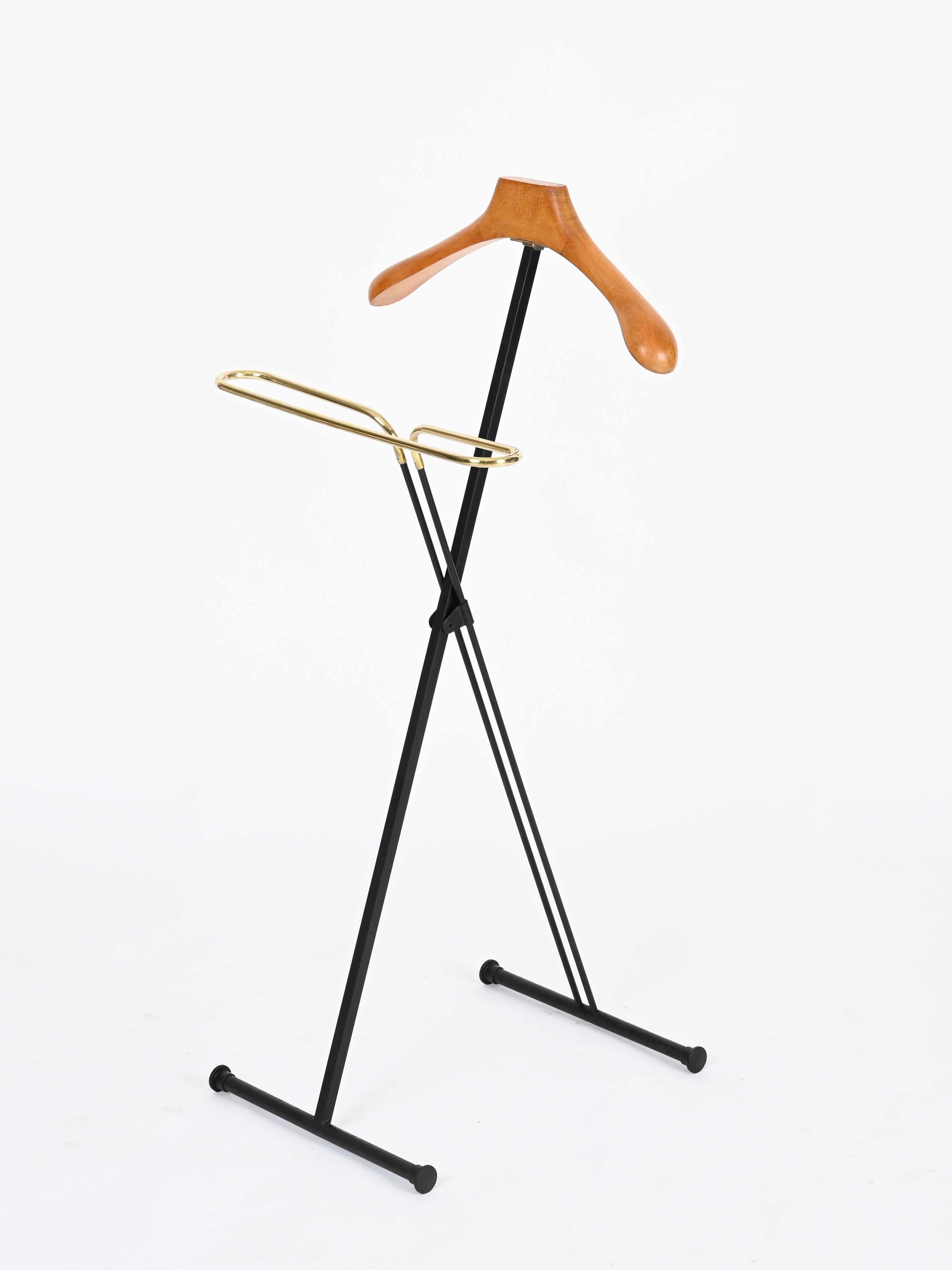 Ico Parisi Perchero Valet Plegable de Haya y Latón para Reguitti, Italia 1960 Esmaltado en venta