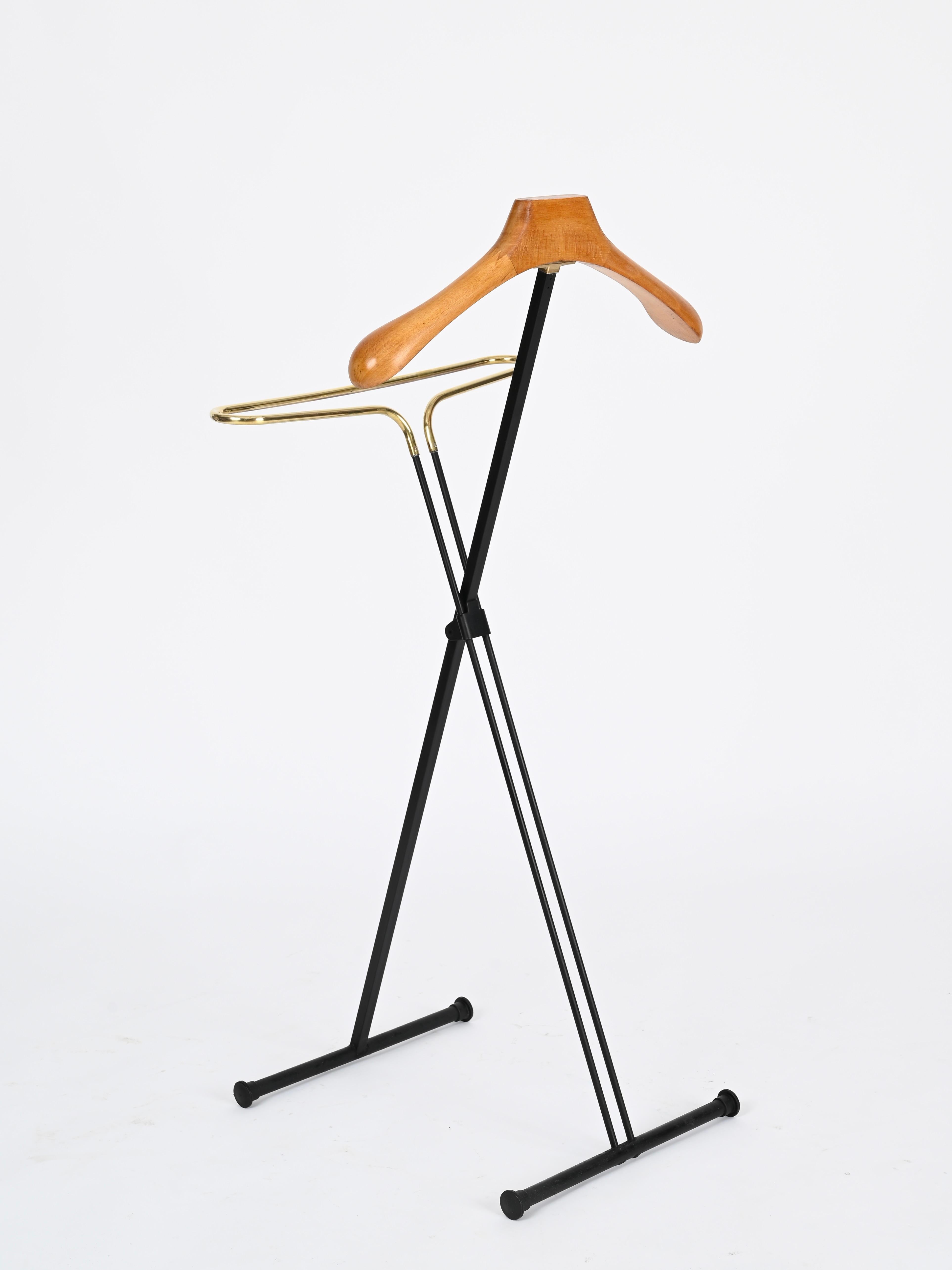 Ico Parisi Perchero Valet Plegable de Haya y Latón para Reguitti, Italia 1960 siglo XX en venta
