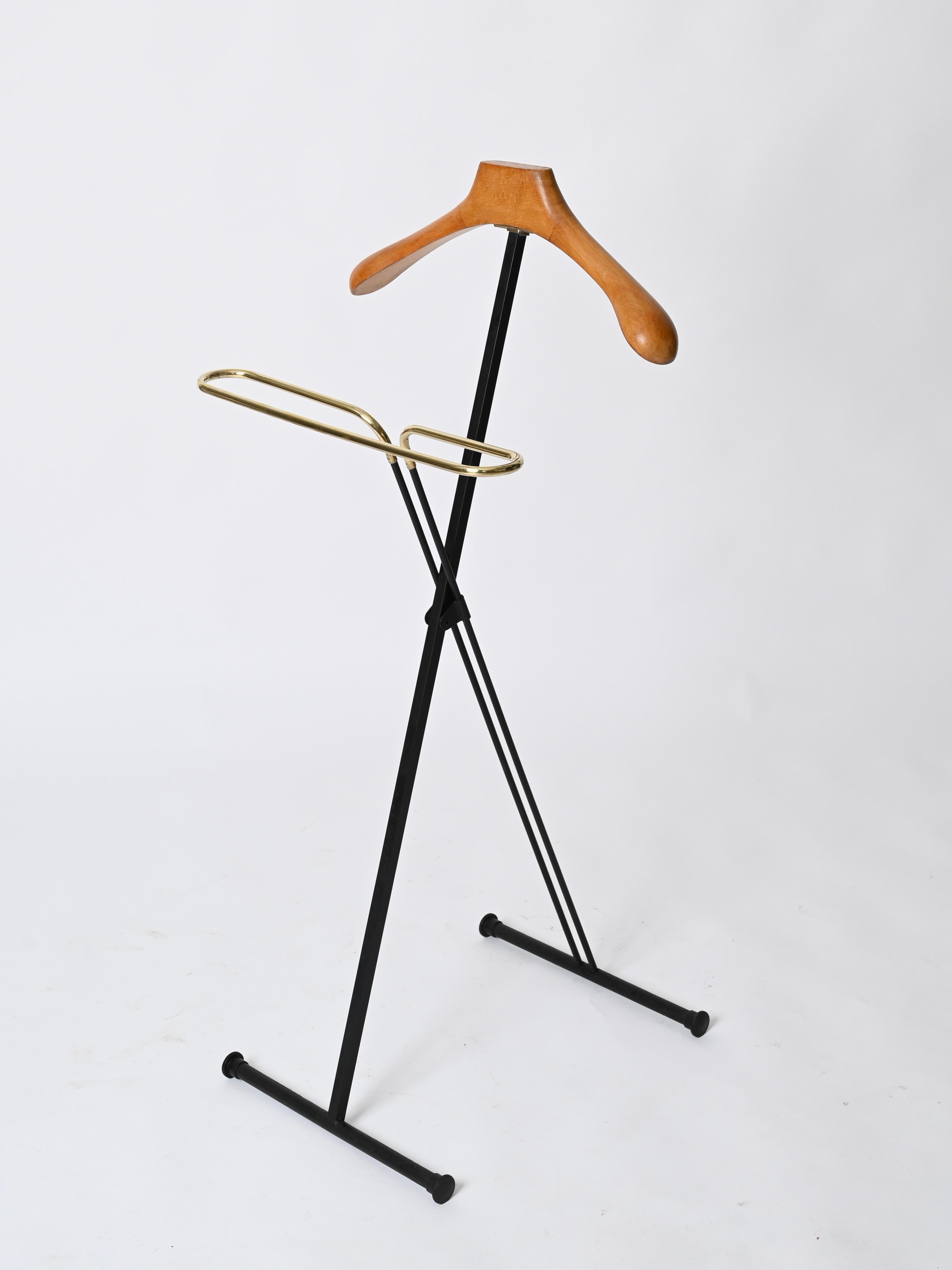 Ico Parisi Perchero Valet Plegable de Haya y Latón para Reguitti, Italia 1960 Metal en venta