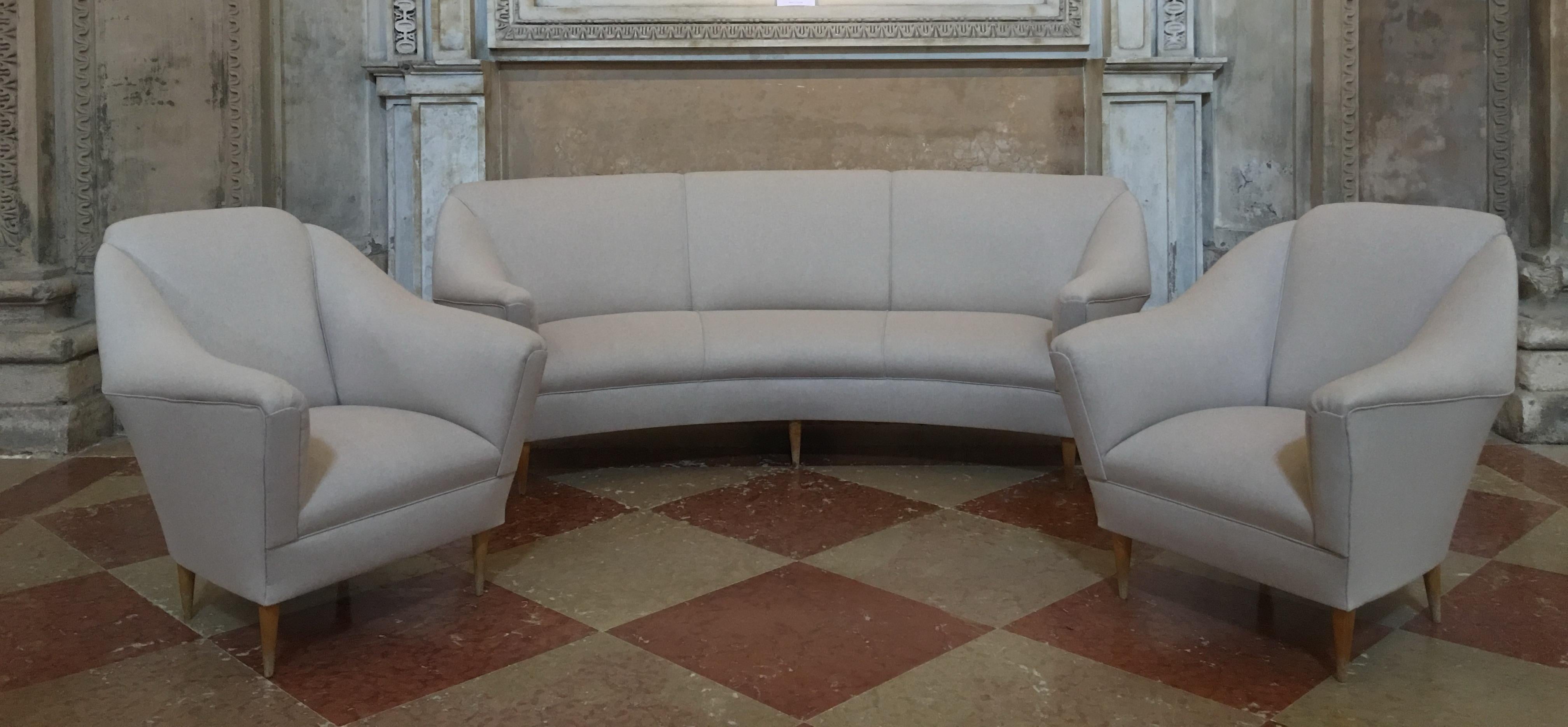 Fabric Ico Parisi for Ariberto Colombo Armchairs and Sofa For Sale