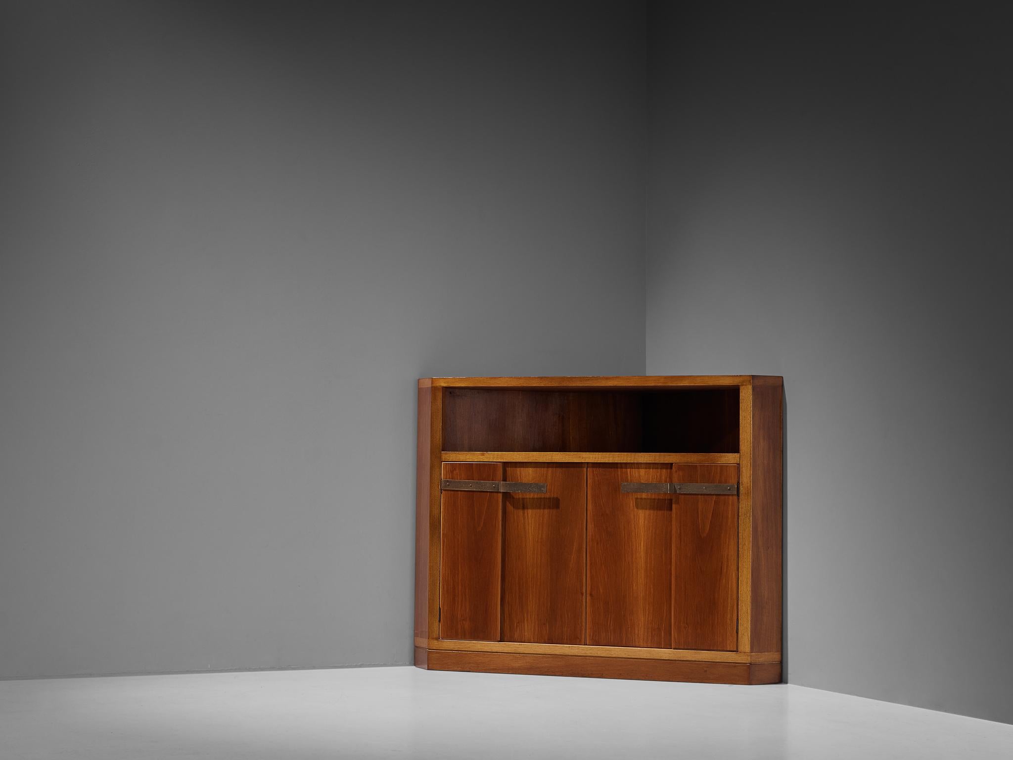 Mid-Century Modern Ico Parisi for Brugnoli Mobili Cantú Corner Cabinet in Walnut and Brass For Sale